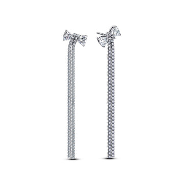 Bow Sterling Silver Drop Earrings With Clear Cubic Zirconia