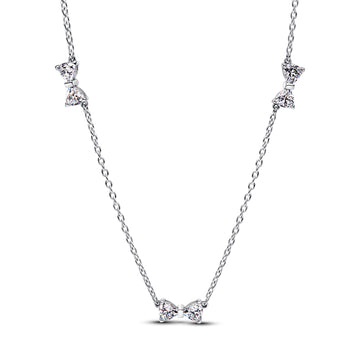 Bow Sterling Silver Pendant Necklace With Clear Cubic Zirconia
