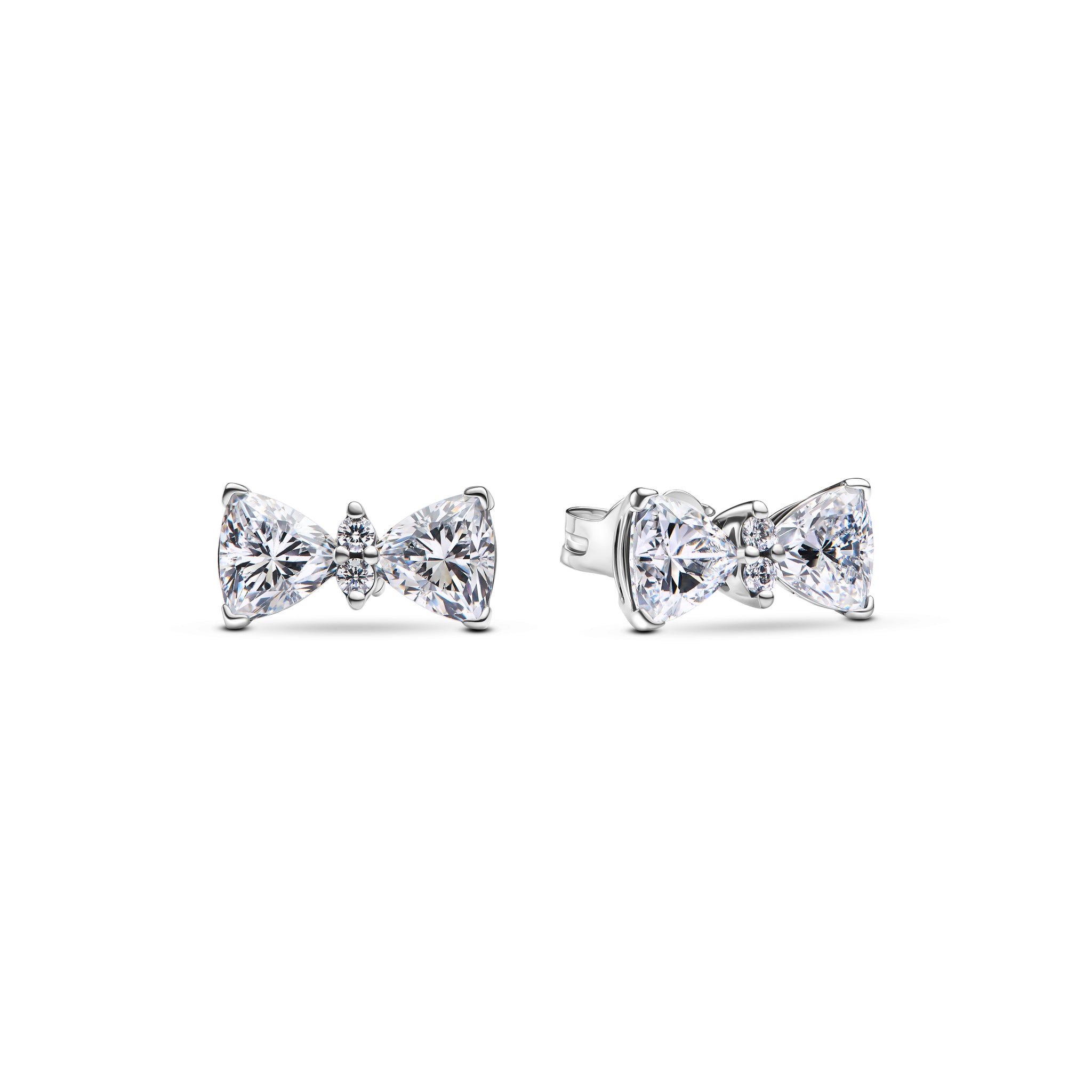 Bow Sterling Silver Stud Earrings With Clear Cubic Zirconia