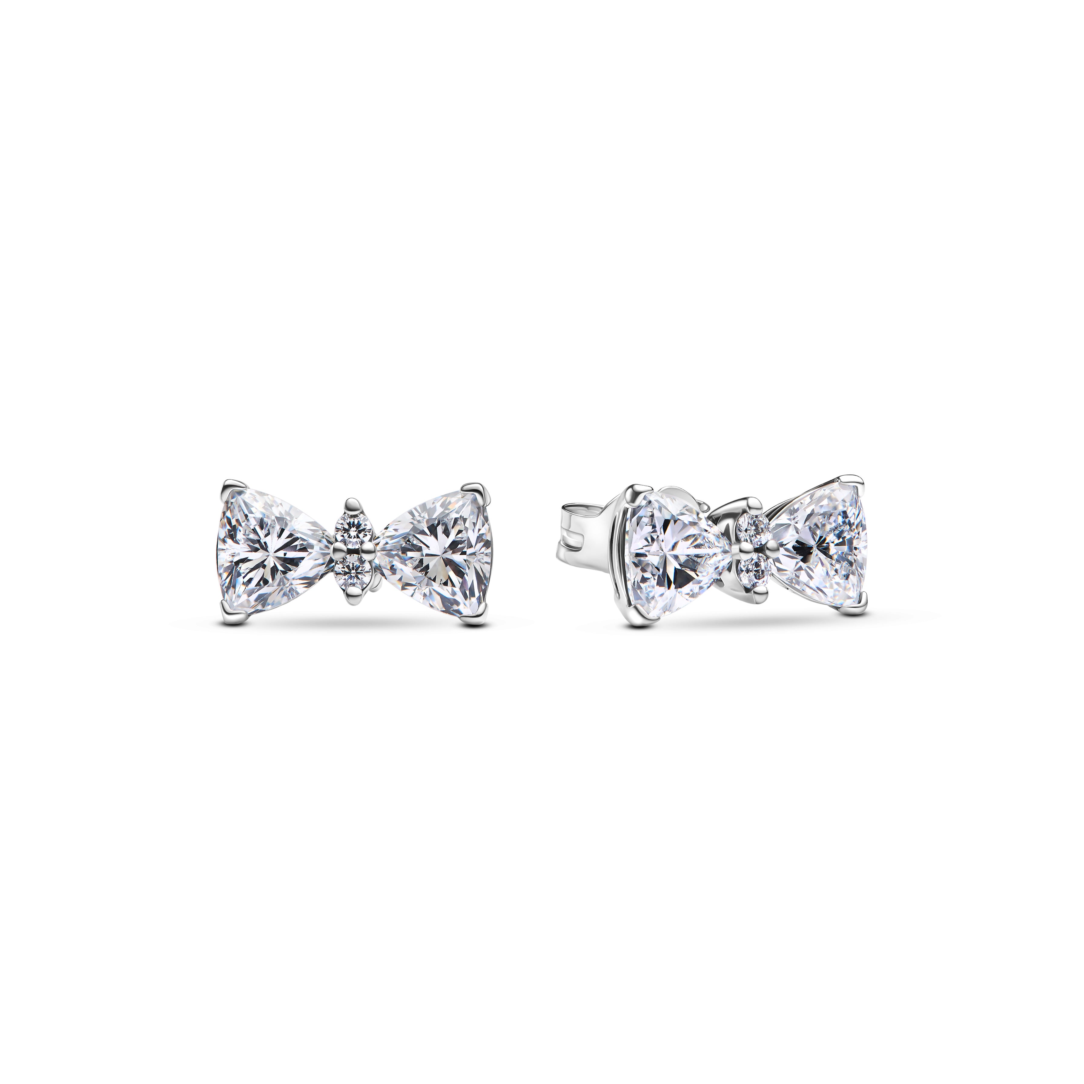 Bow Sterling Silver Stud Earrings With Clear Cubic Zirconia