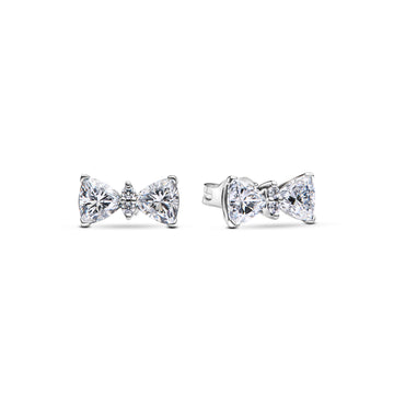 Bow Sterling Silver Stud Earrings With Clear Cubic Zirconia