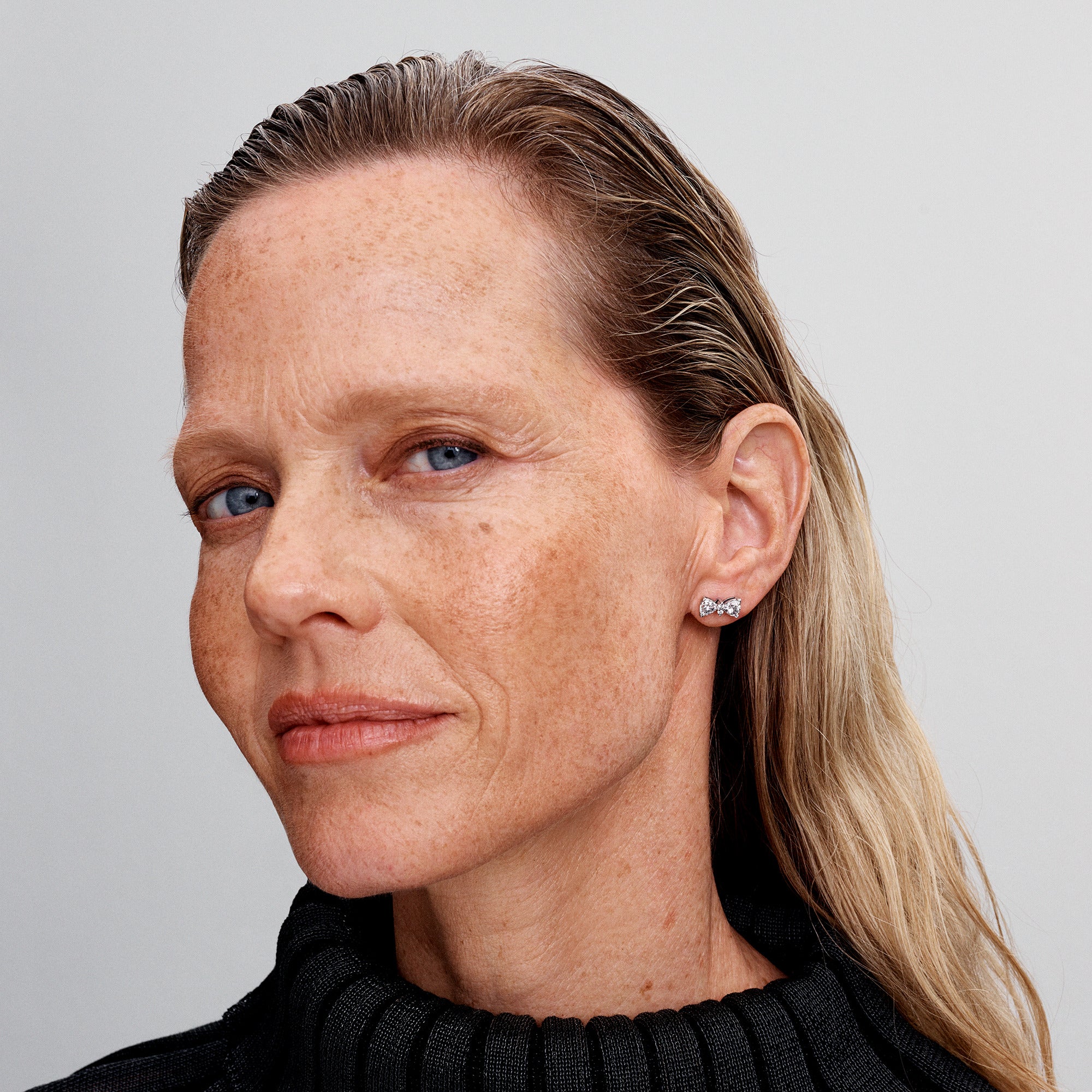 Bow Sterling Silver Stud Earrings With Clear Cubic Zirconia