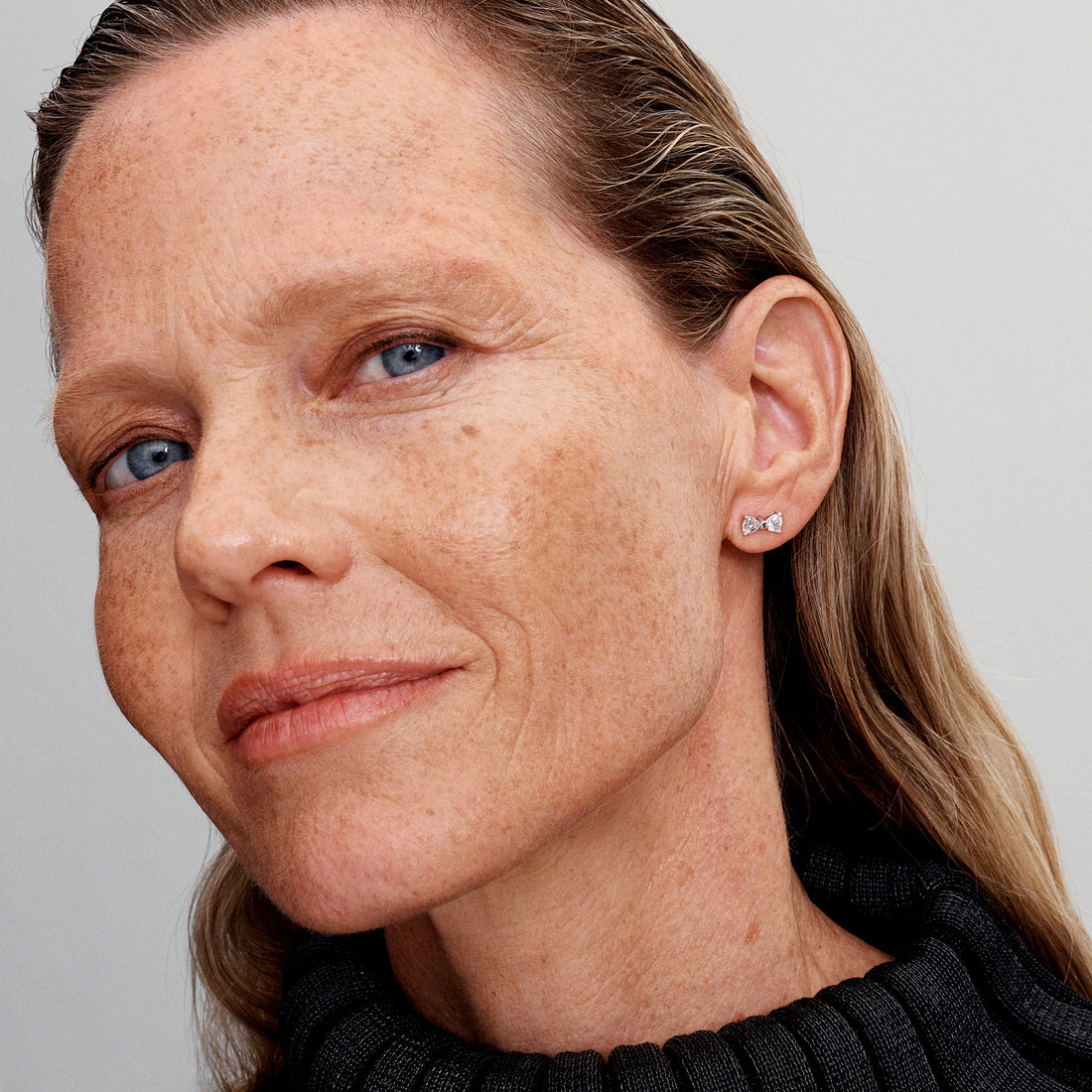 Bow Sterling Silver Stud Earrings With Clear Cubic Zirconia