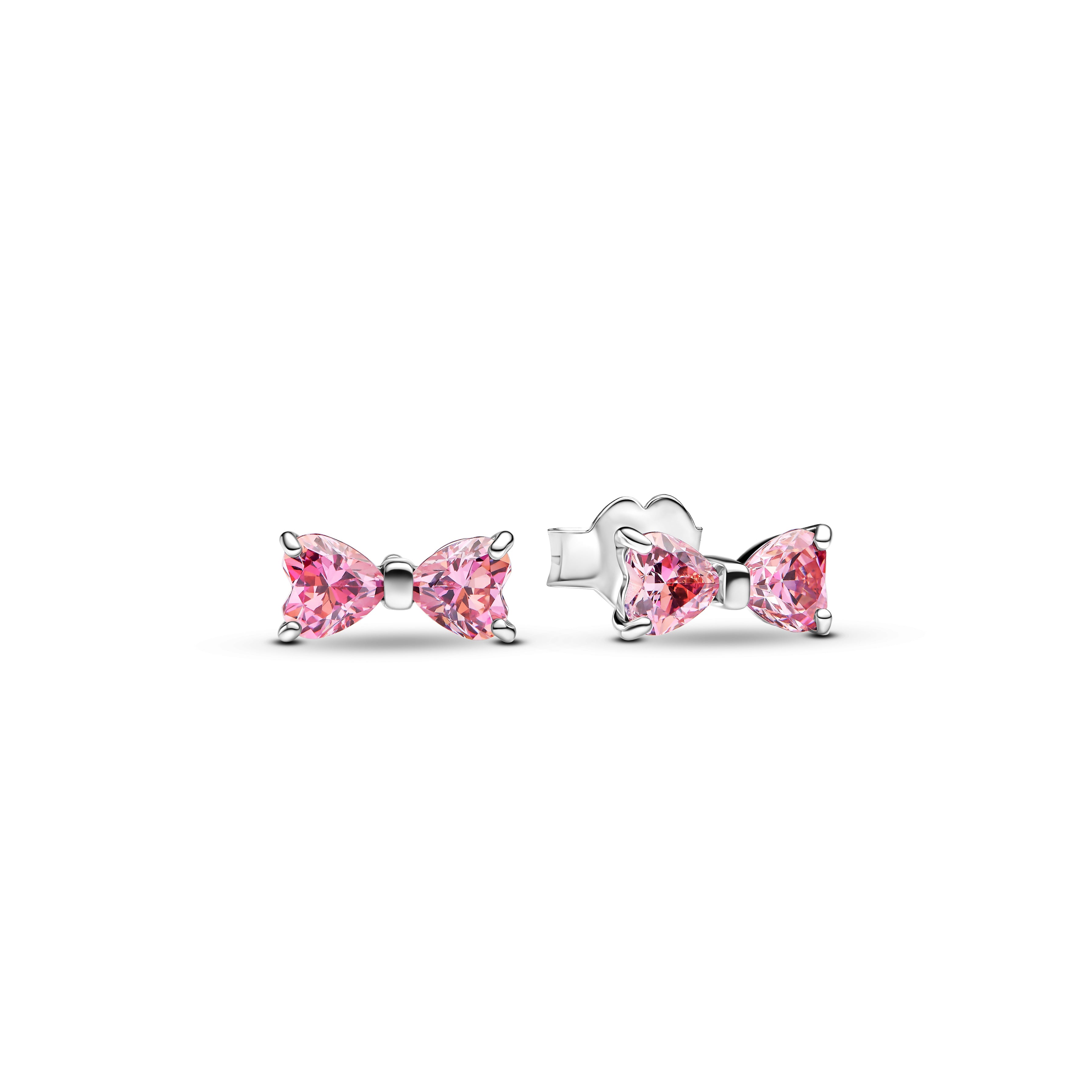 Bow Sterling Silver Stud Earrings With Fancy Pink Cubic Zirconia