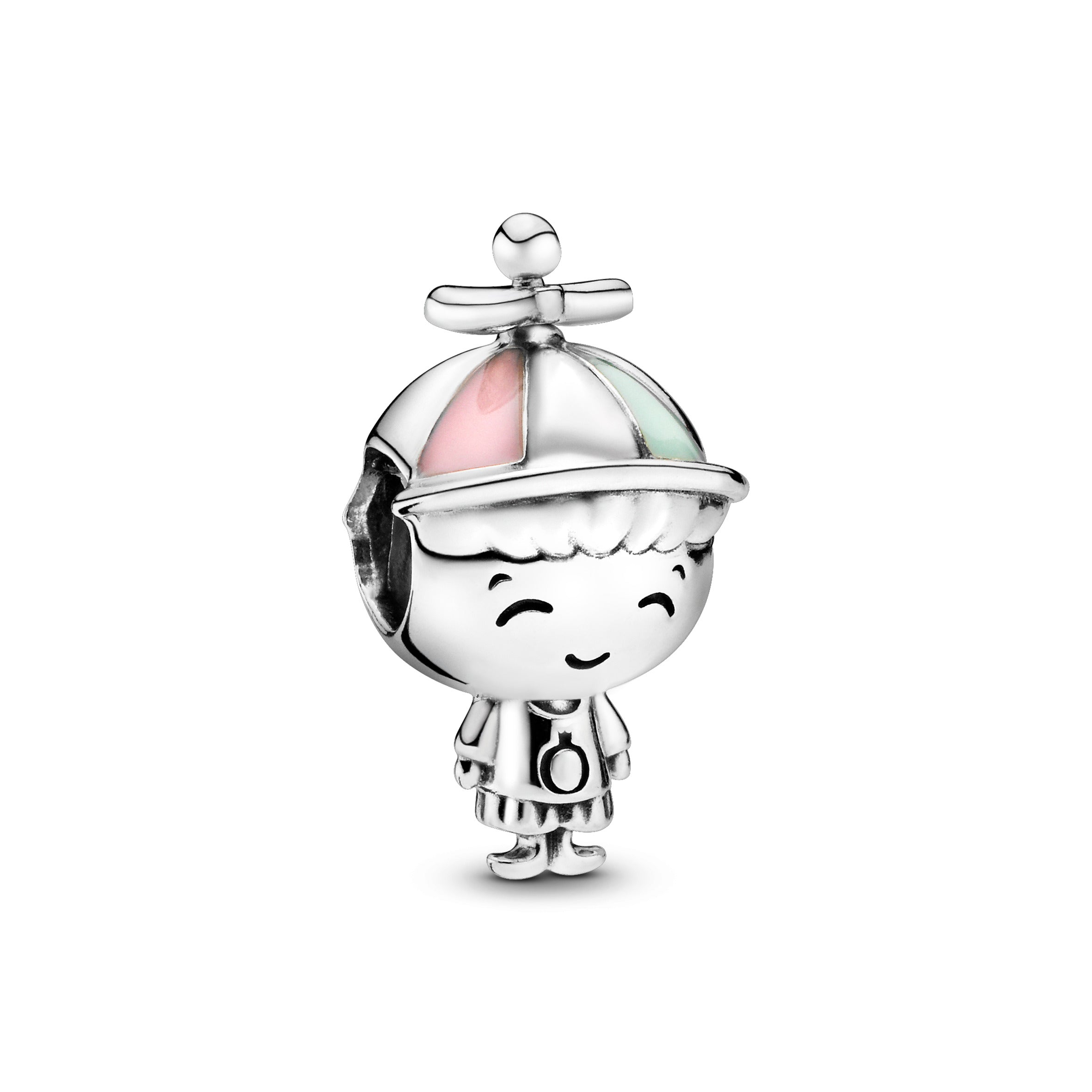 Boy Silver Charm With Pink And Green Enamel