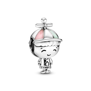 Boy Silver Charm With Pink And Green Enamel