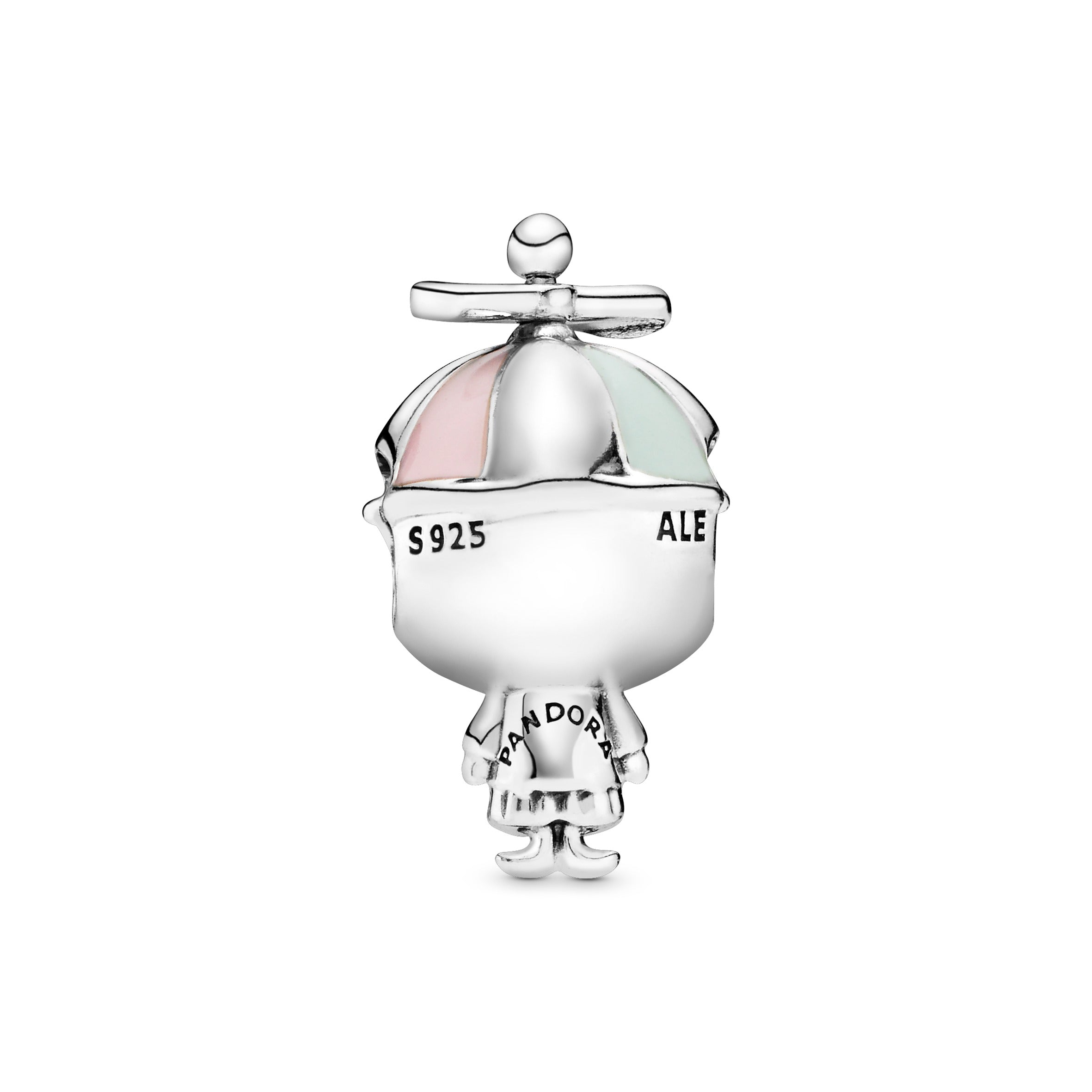 Boy Silver Charm With Pink And Green Enamel