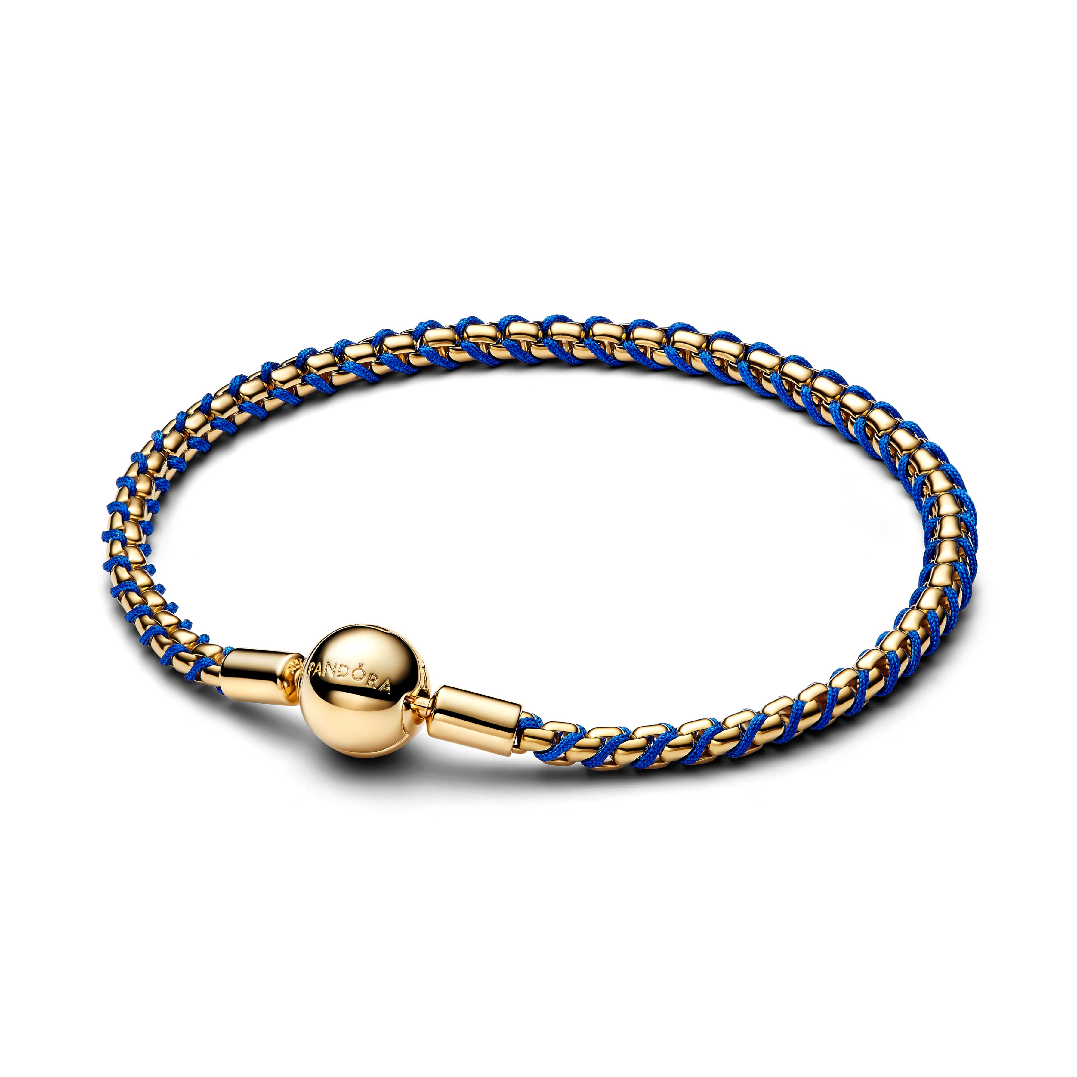 Braided 14K Gold-Plated Box Chain Bracelet With Blue Textile Cord