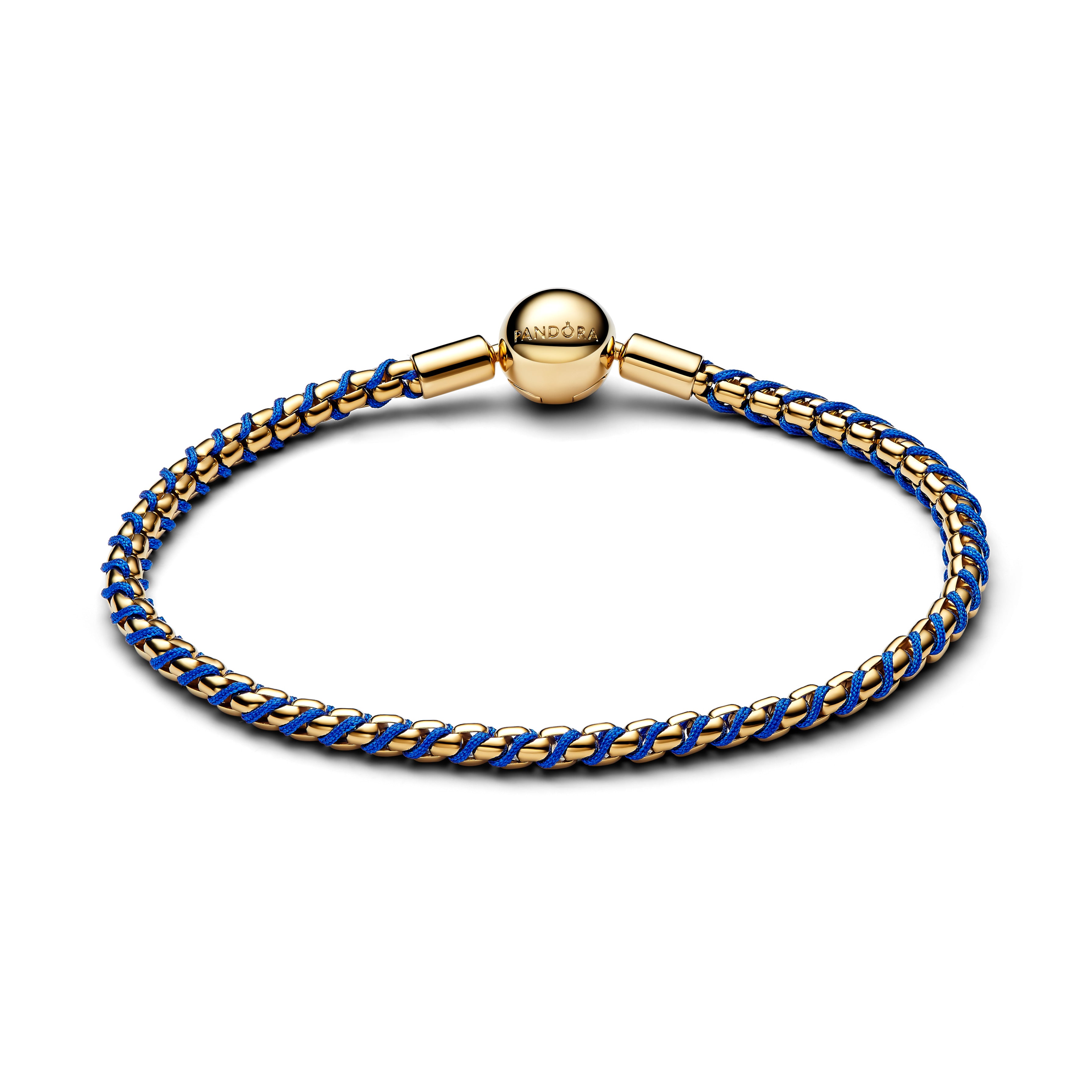 Braided 14K Gold-Plated Box Chain Bracelet With Blue Textile Cord