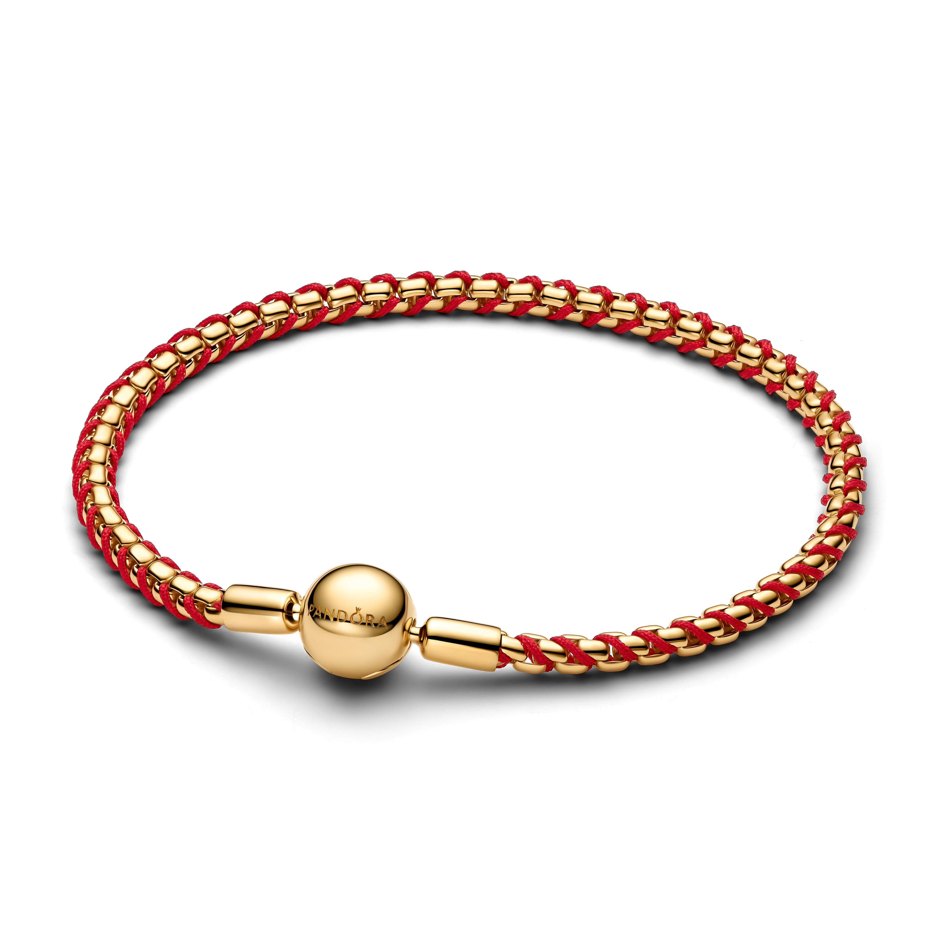 Braided 14K Gold-Plated Box Chain Bracelet With Red Textile Cord
