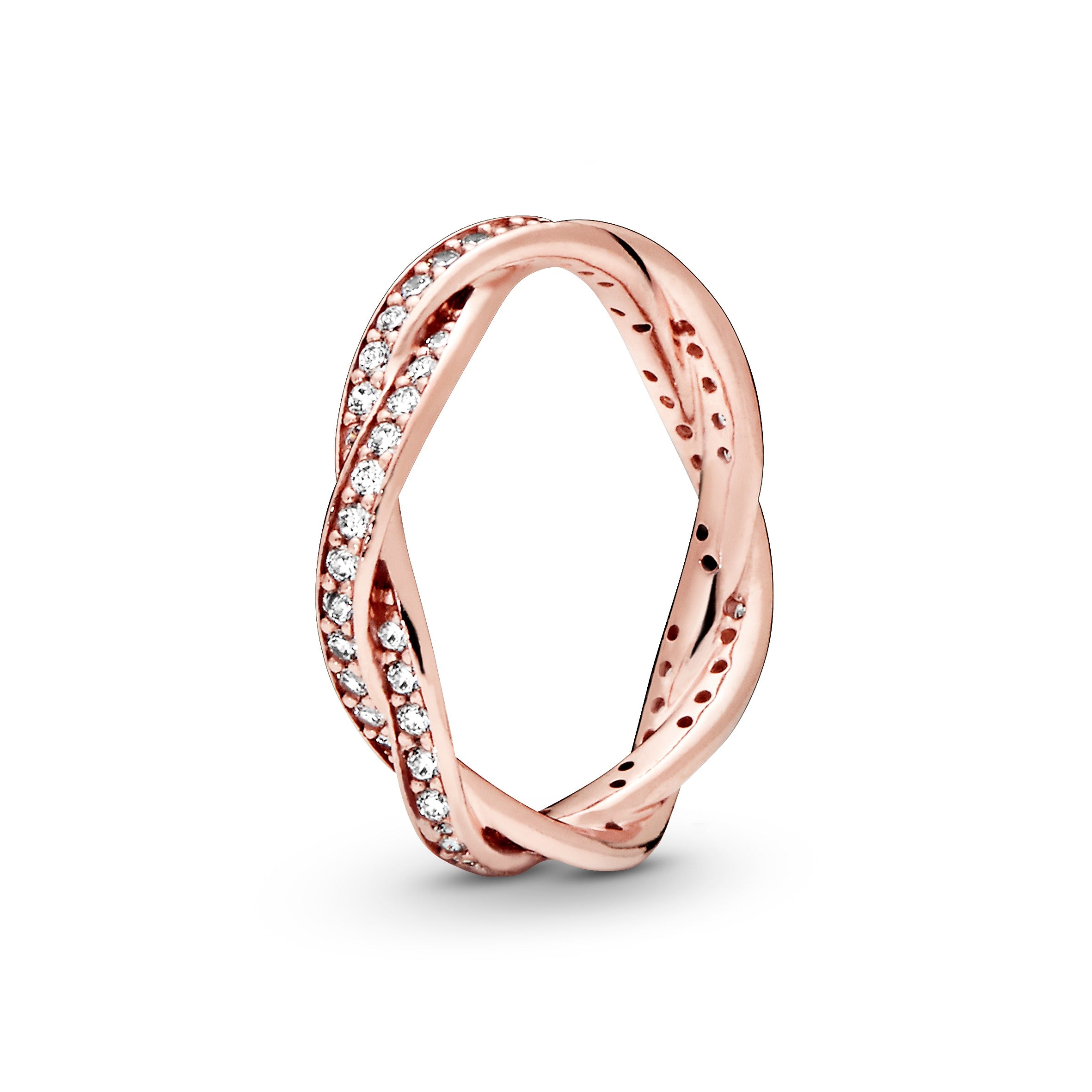 Braided 14K Rose Gold-Plated Ring With Clear Cubic Zirconia