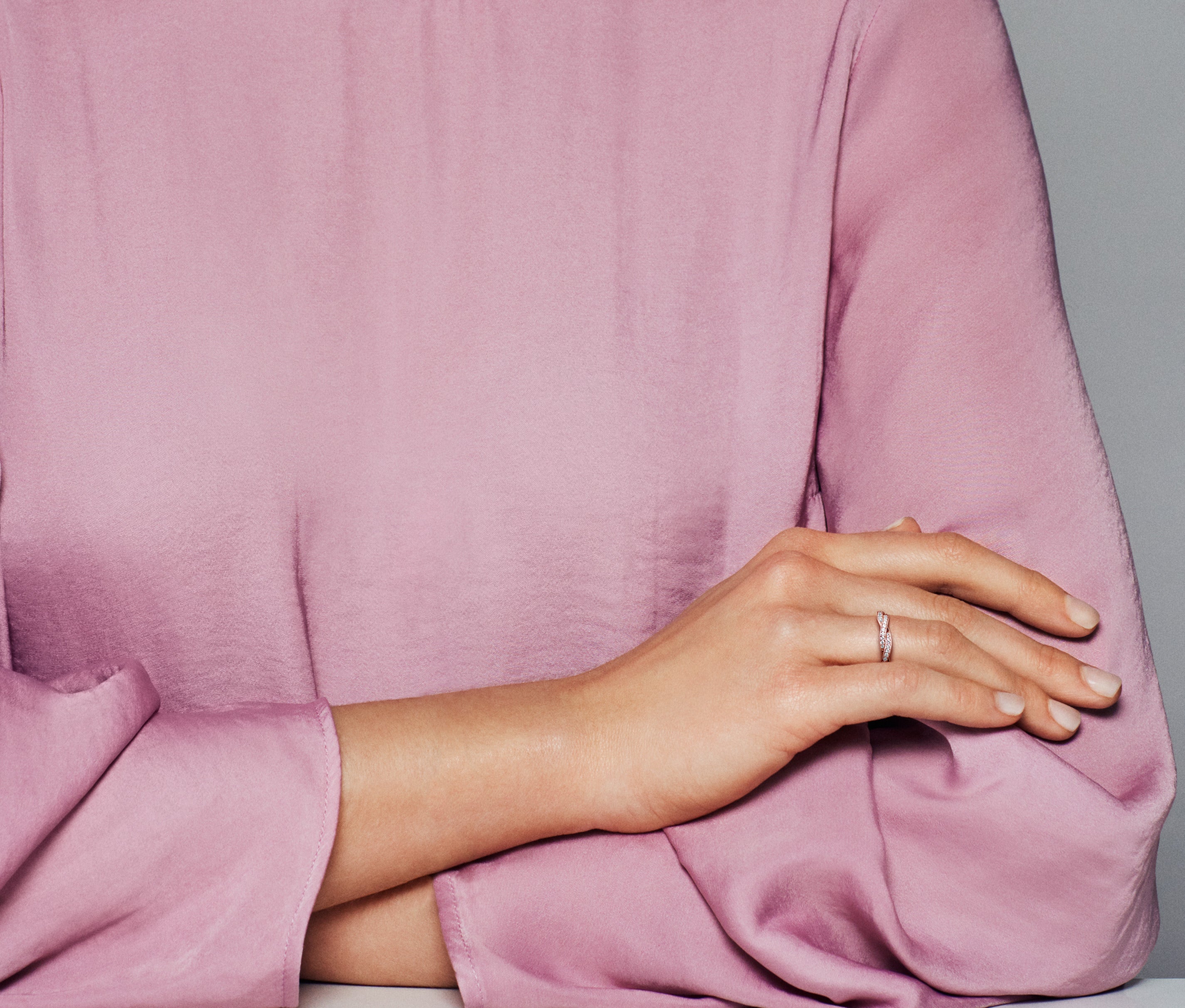 Braided 14K Rose Gold-Plated Ring With Clear Cubic Zirconia