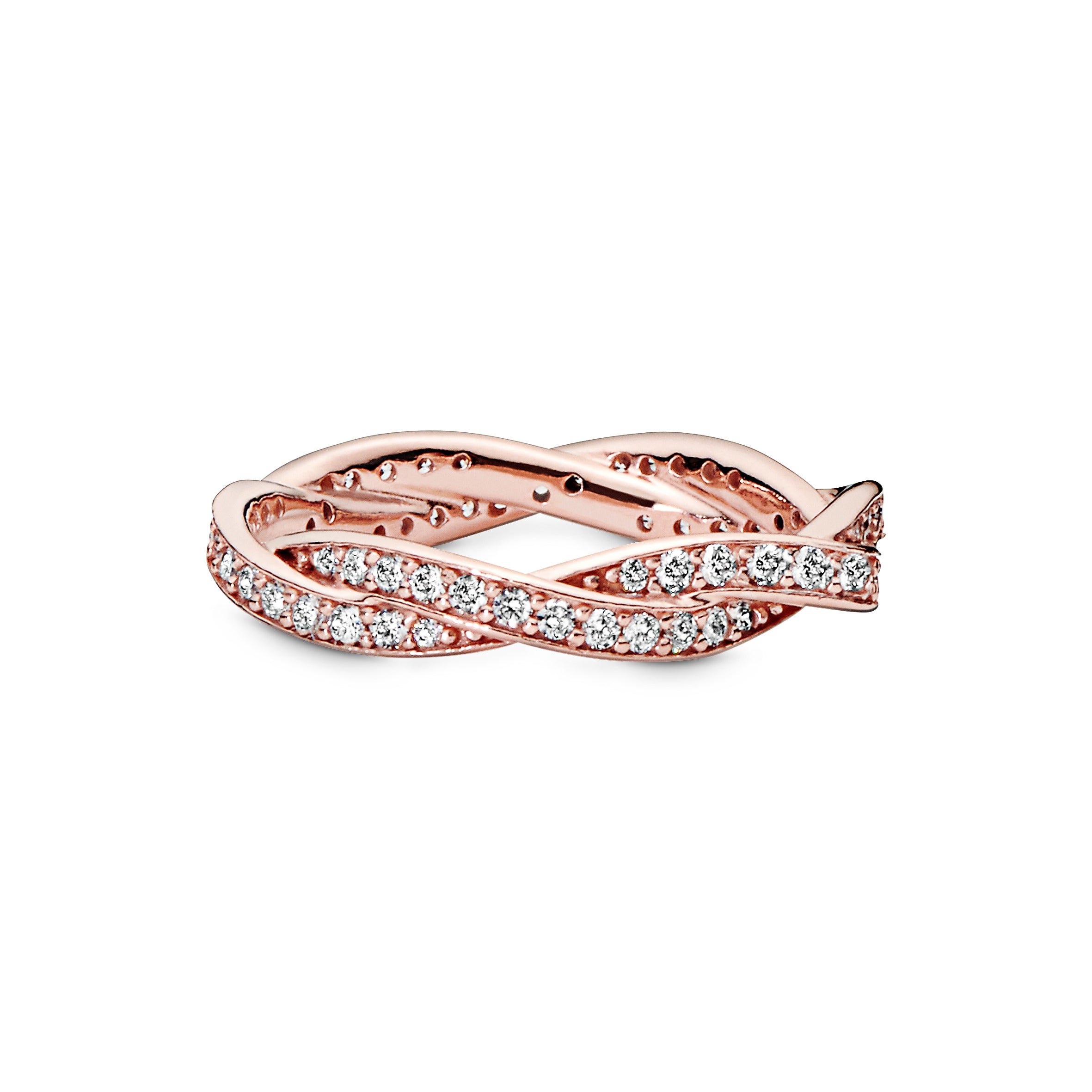 Braided 14K Rose Gold-Plated Ring With Clear Cubic Zirconia