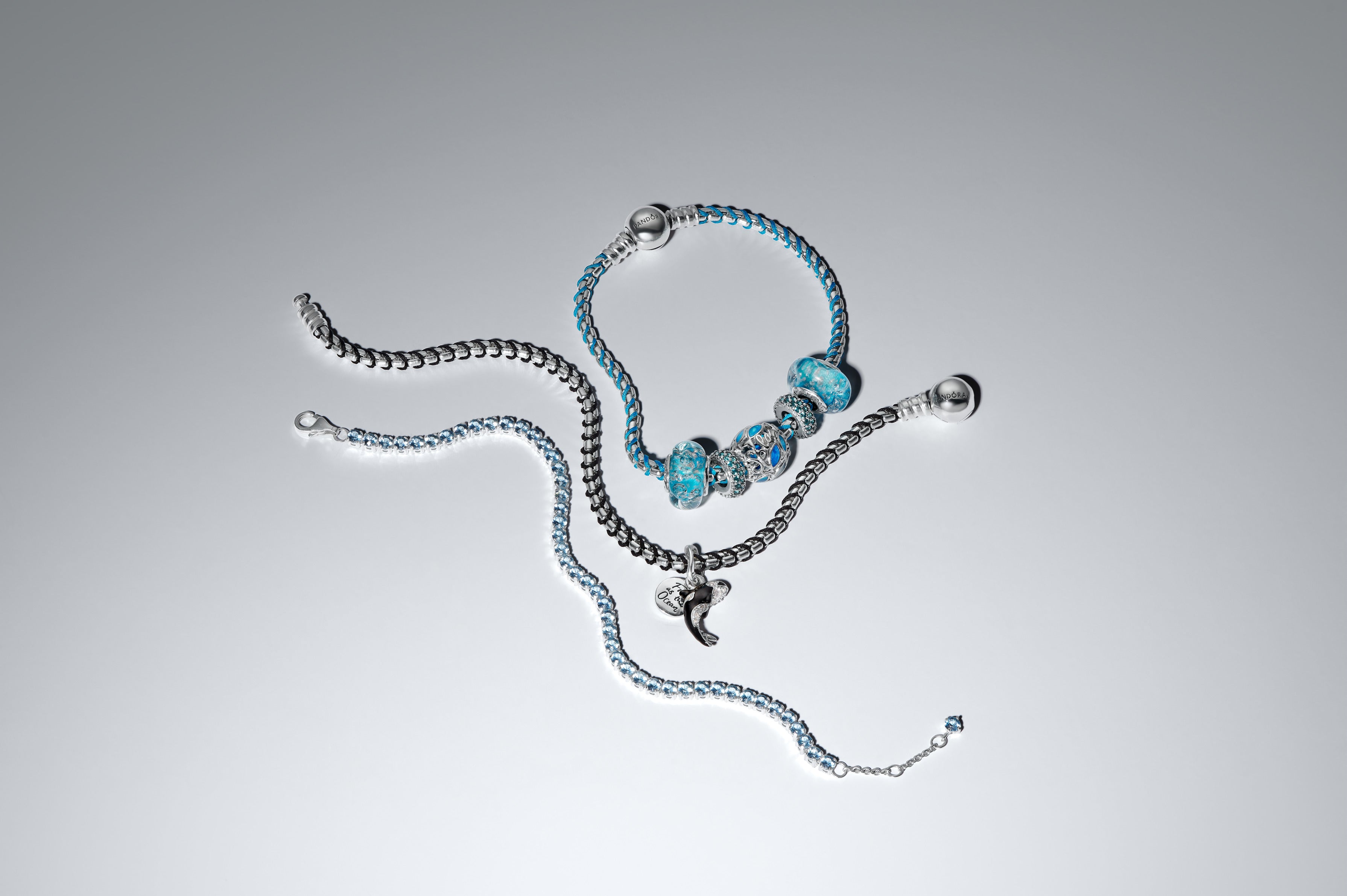 Braided Sterling Silver Box Chain Bracelet With Black Textile Cord