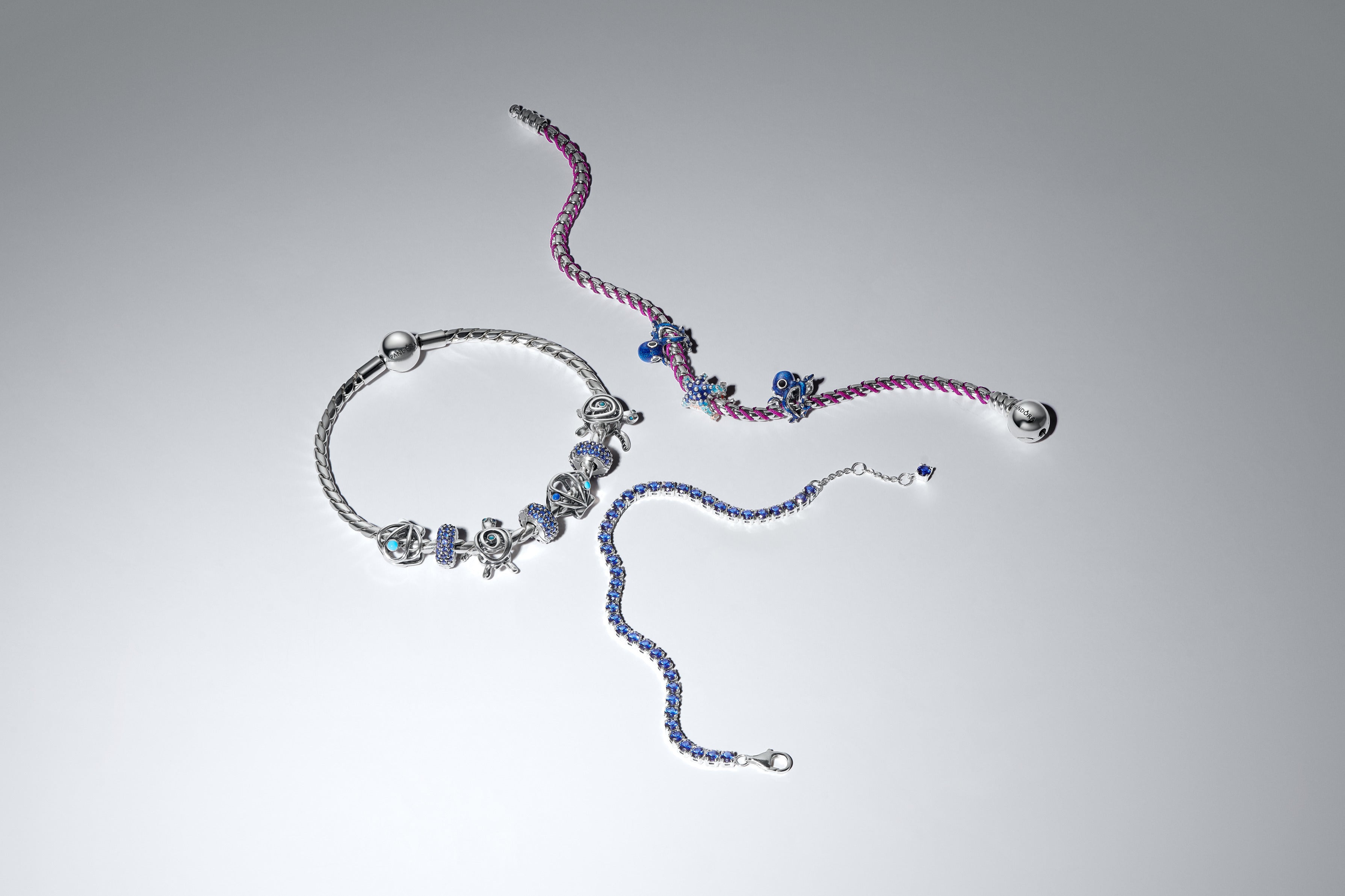 Braided Sterling Silver Box Chain Bracelet With Purple Textile Cord