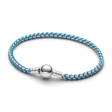 Braided Sterling Silver Box Chain Bracelet With Turquoise Textile Cord