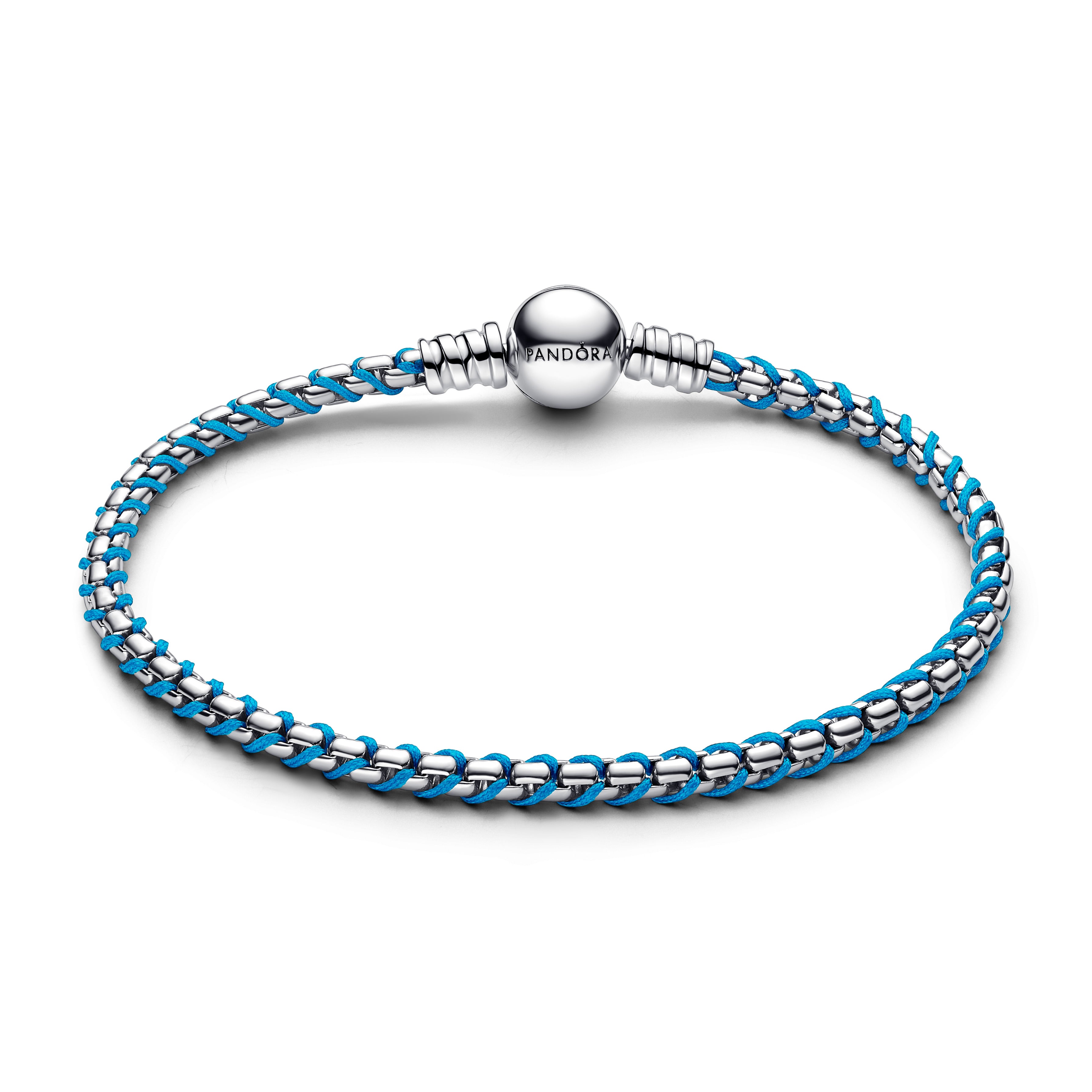 Braided Sterling Silver Box Chain Bracelet With Turquoise Textile Cord