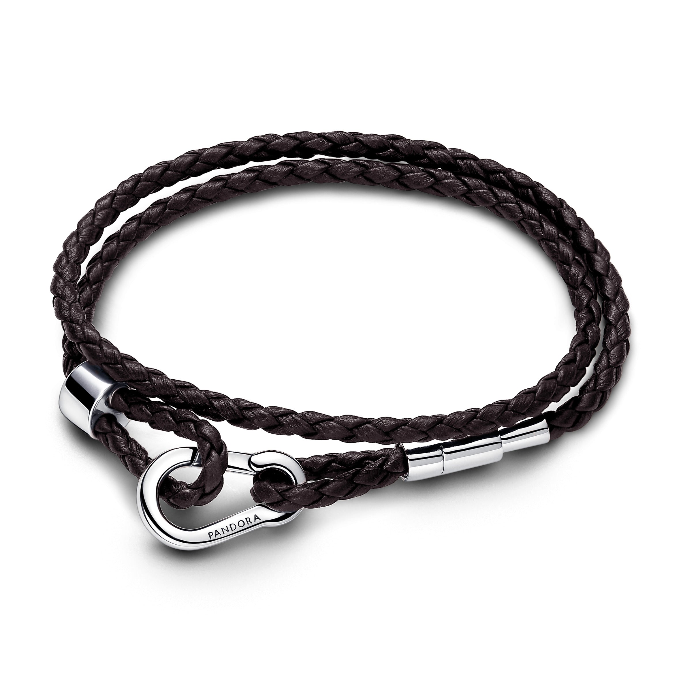 Brown Braided Double Leather Bracelet With Sterling Silver Clasp