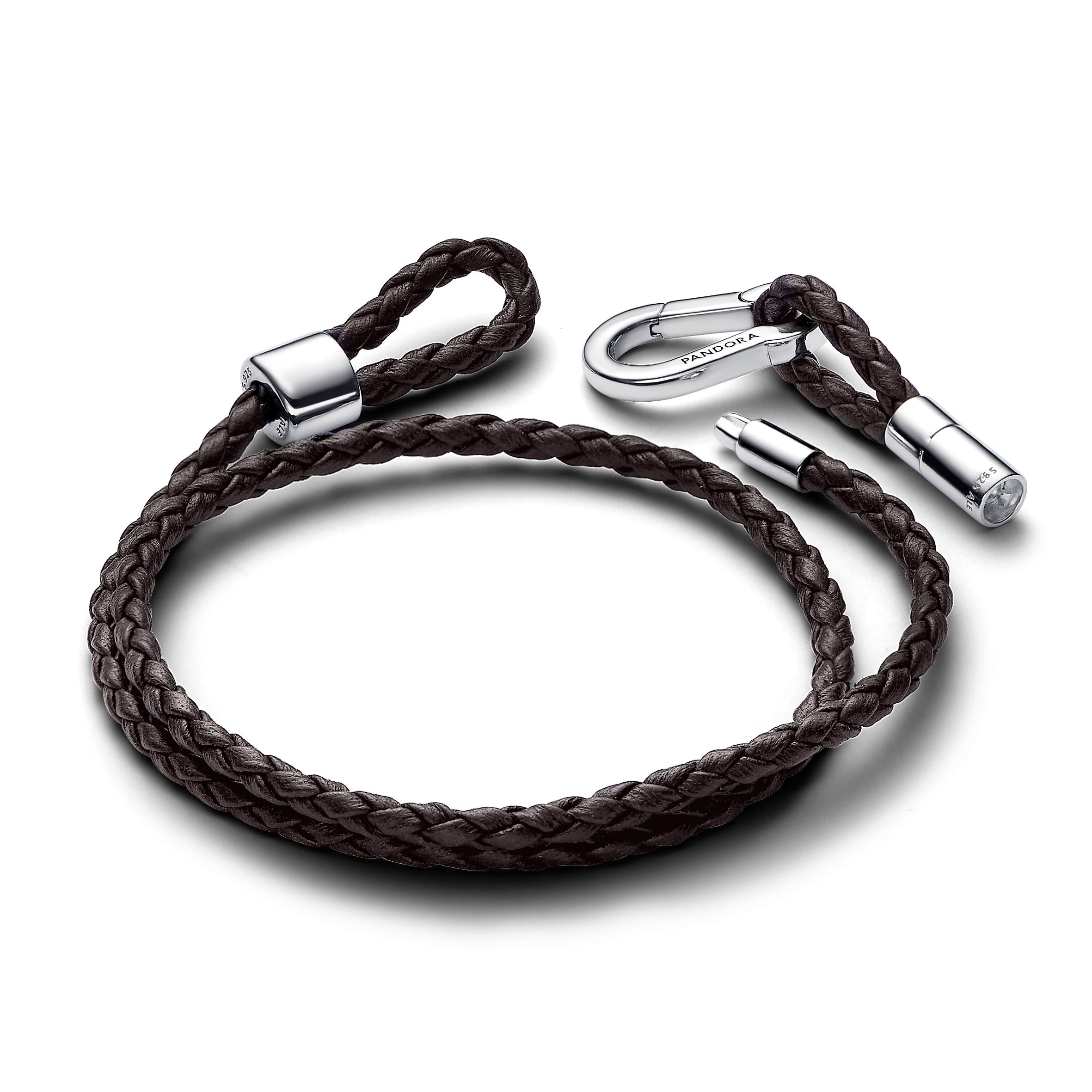 Brown Braided Double Leather Bracelet With Sterling Silver Clasp