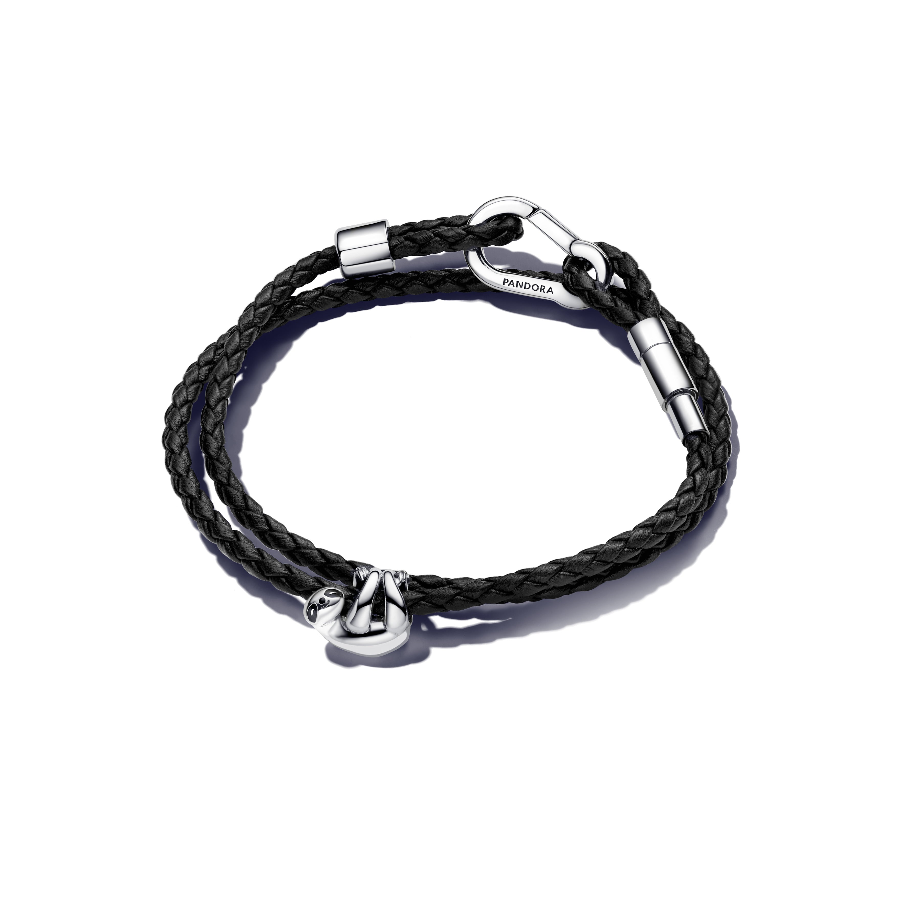 Brown Braided Double Leather Bracelet With Sterling Silver Clasp