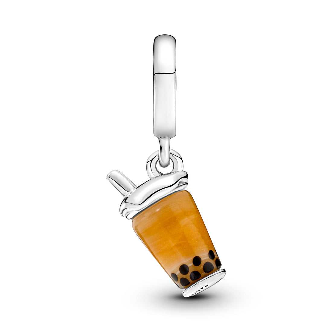 Bubble Tea Sterling Silver Dangle With Brown And Black Murano Glass