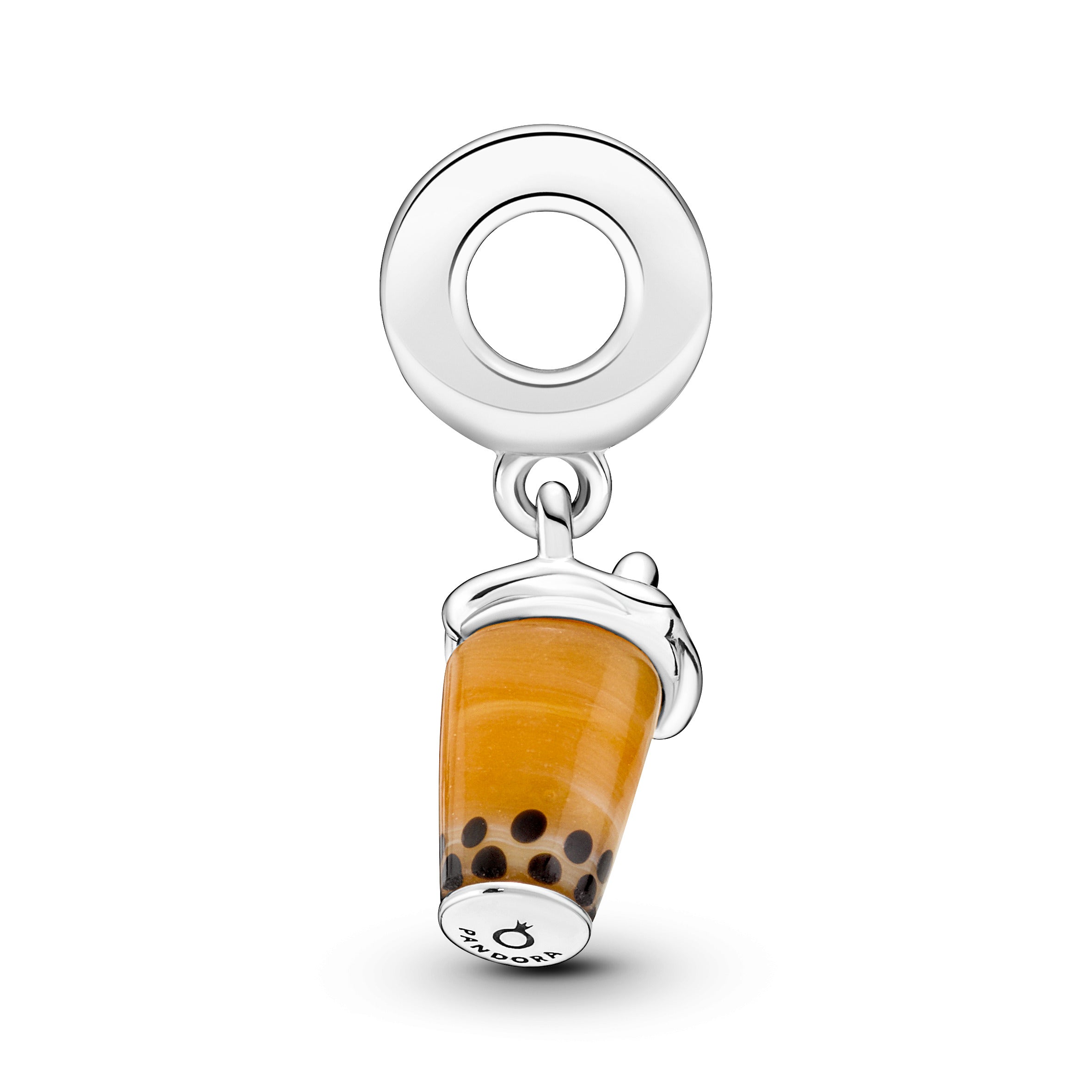 Bubble Tea Sterling Silver Dangle With Brown And Black Murano Glass