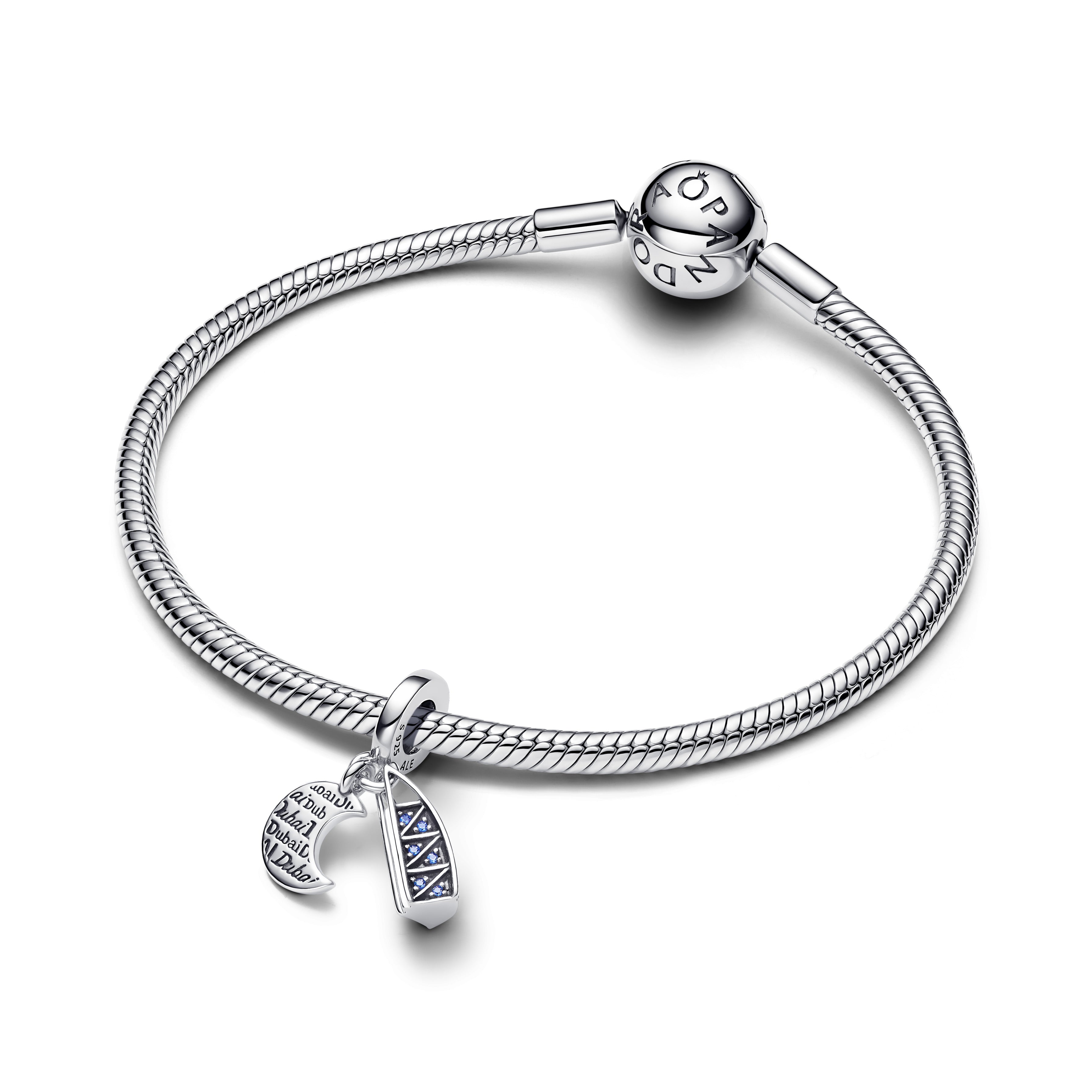 Burj Al Arab Sterling Silver Double Dangle With Stellar Blue Crystal