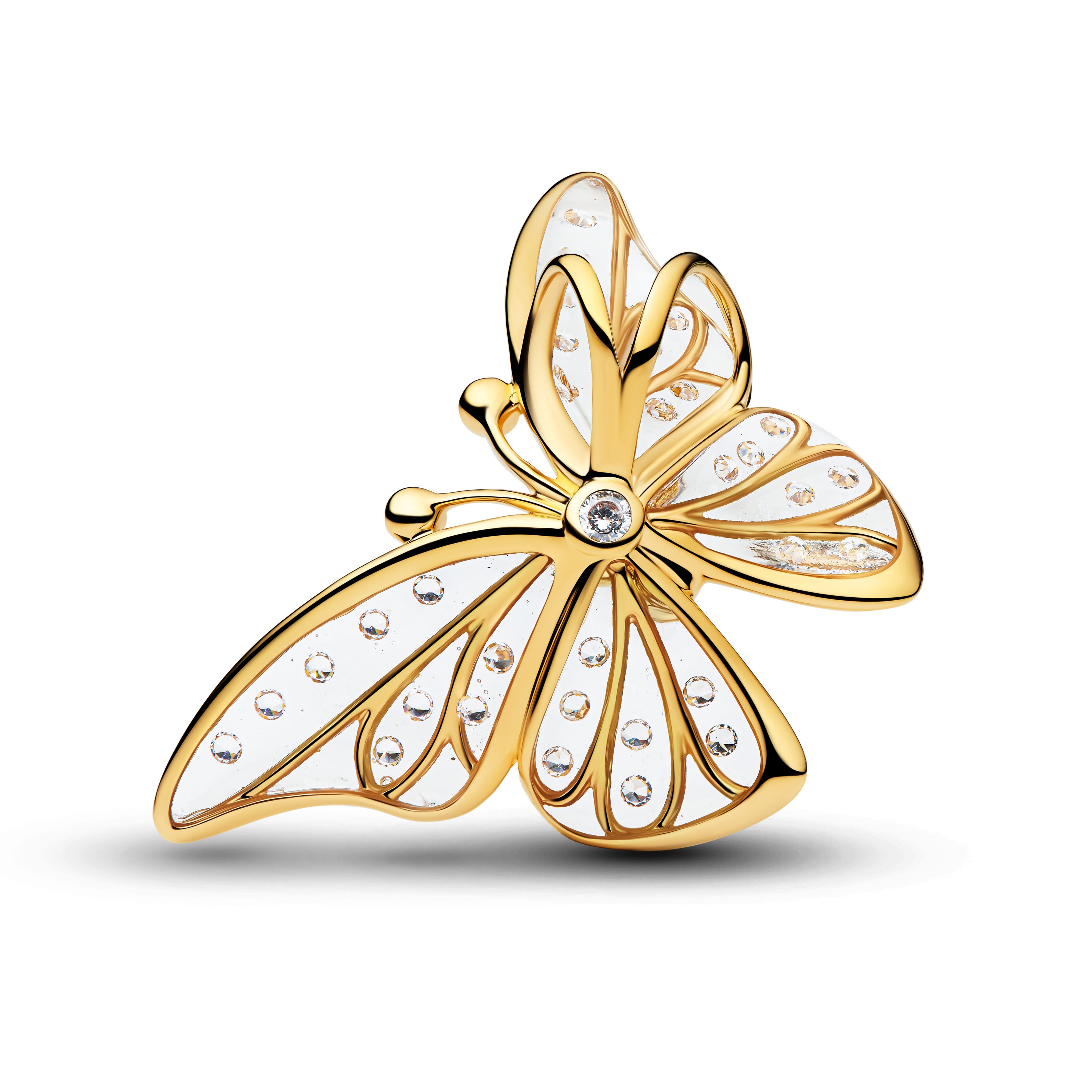 Butterfly 14K Gold-Plated Charm With Clear Cubic Zirconia And Clear Uv Resin