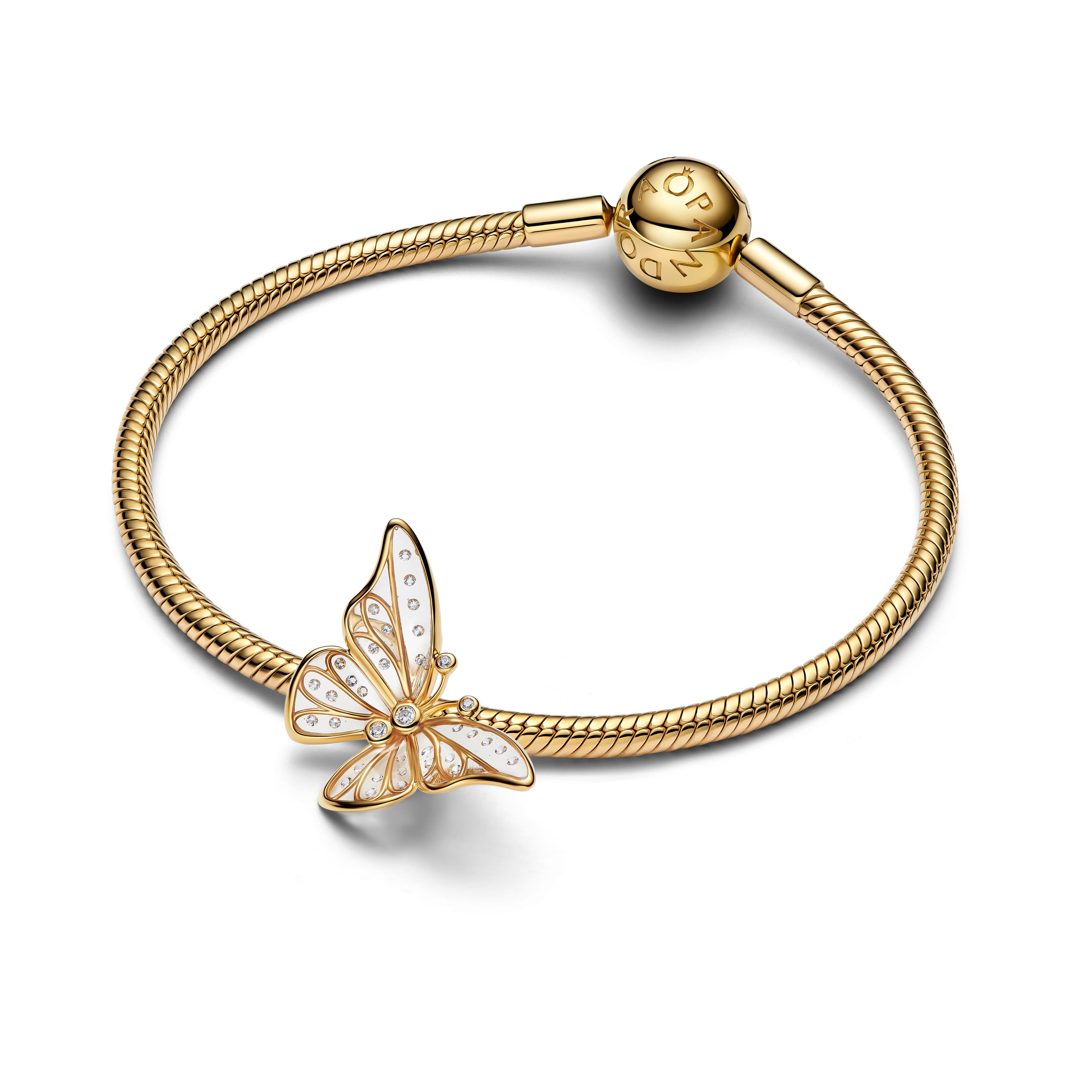 Butterfly 14K Gold-Plated Charm With Clear Cubic Zirconia And Clear Uv Resin