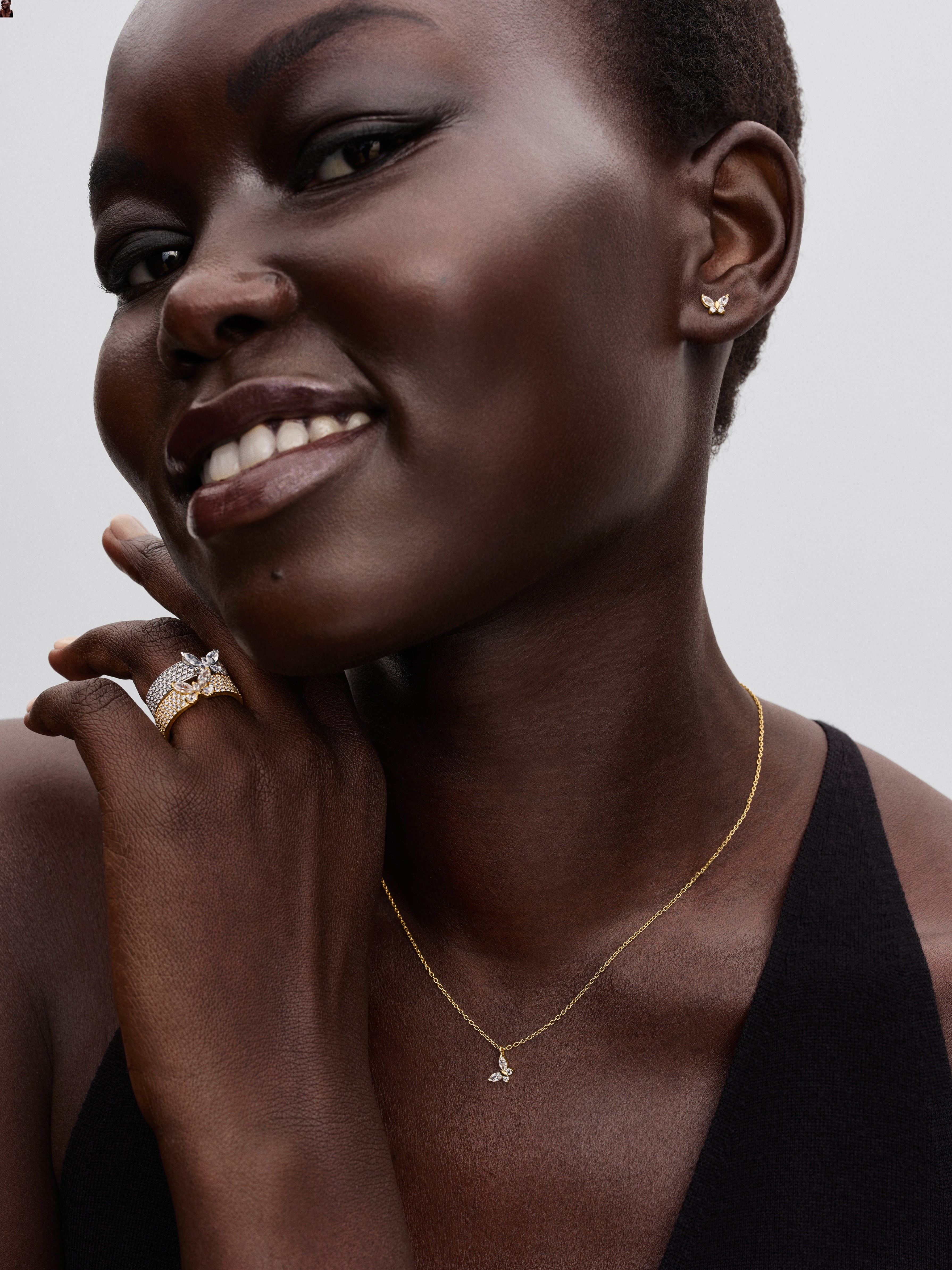 Butterfly 14K Gold-Plated Collier With Clear Cubic Zirconia