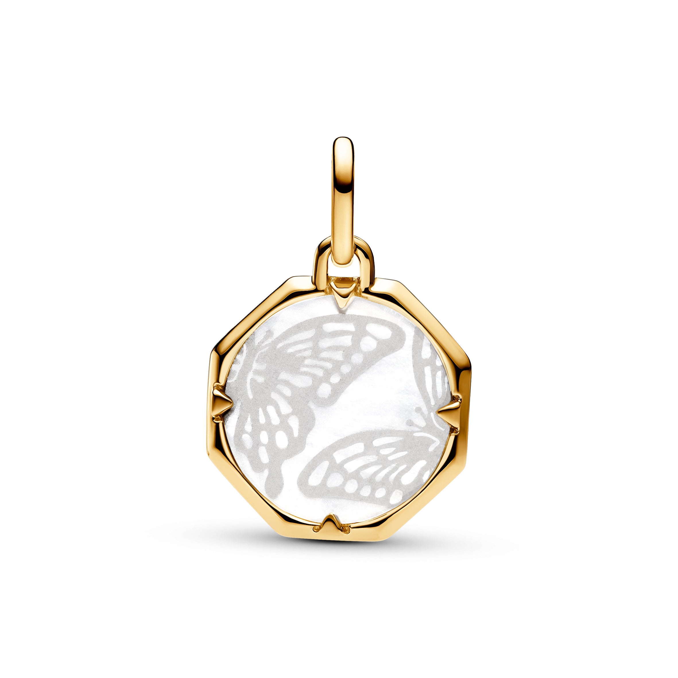 Butterfly 14K Gold-Plated Medallion With Clear Cubic Zirconia And White Bioresin Man-Made Mother Of Pearl