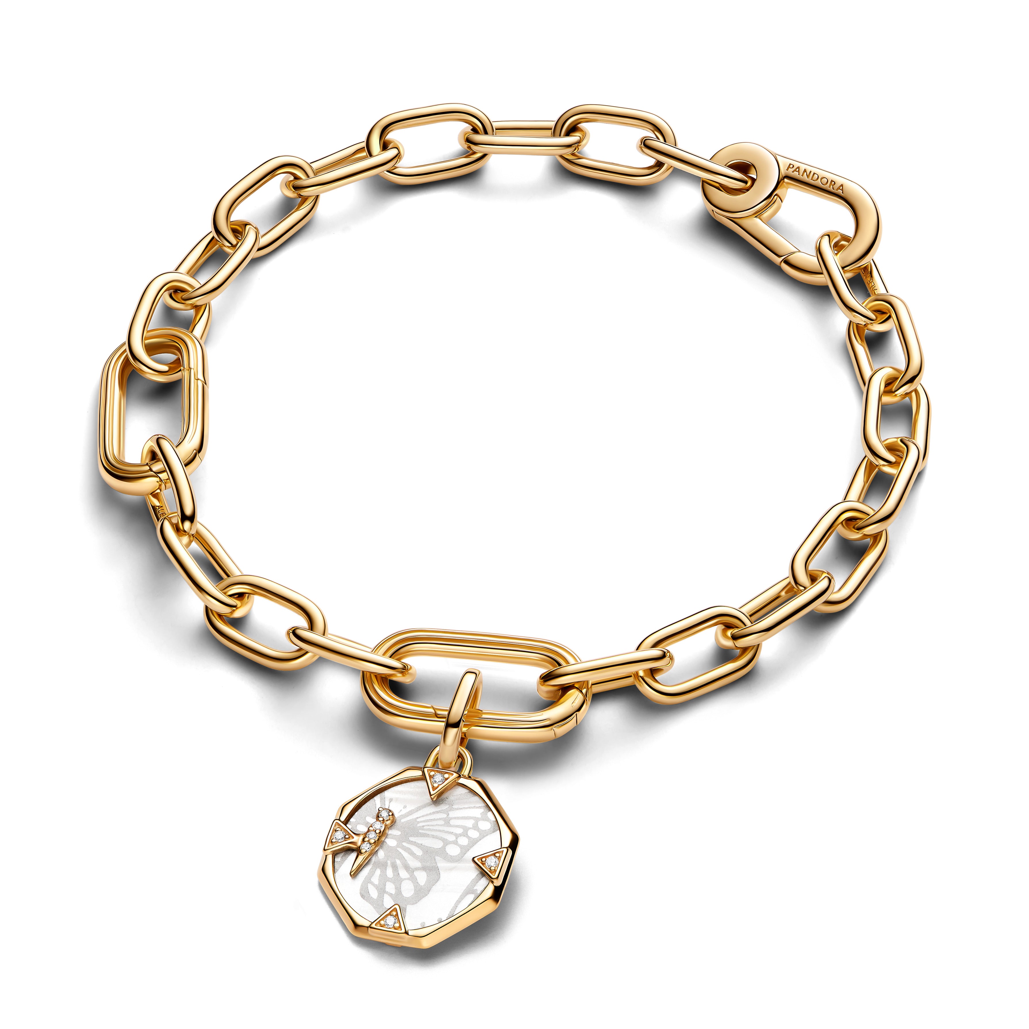 Butterfly 14K Gold-Plated Medallion With Clear Cubic Zirconia And White Bioresin Man-Made Mother Of Pearl