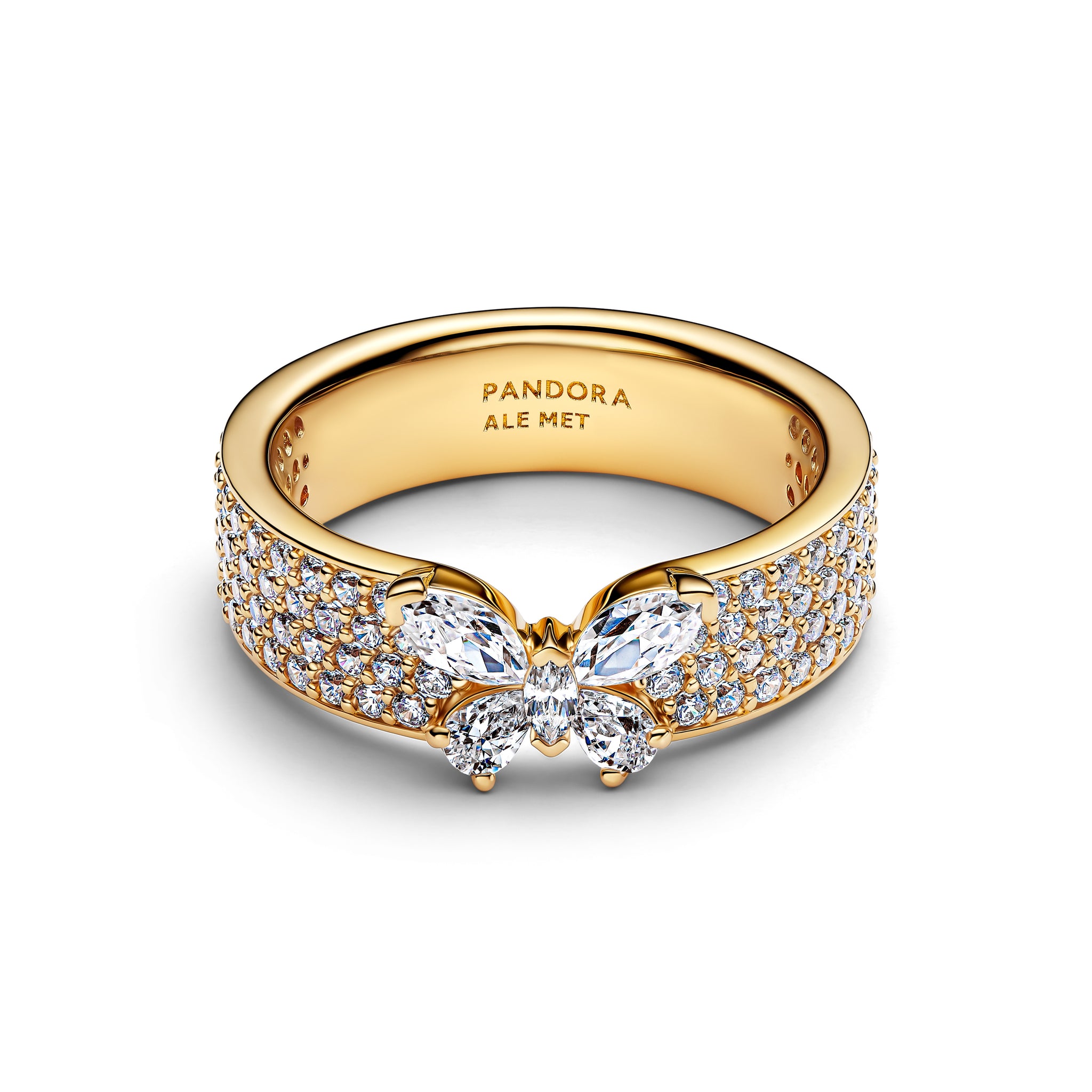 Butterfly 14K Gold-Plated Ring With Clear Cubic Zirconia