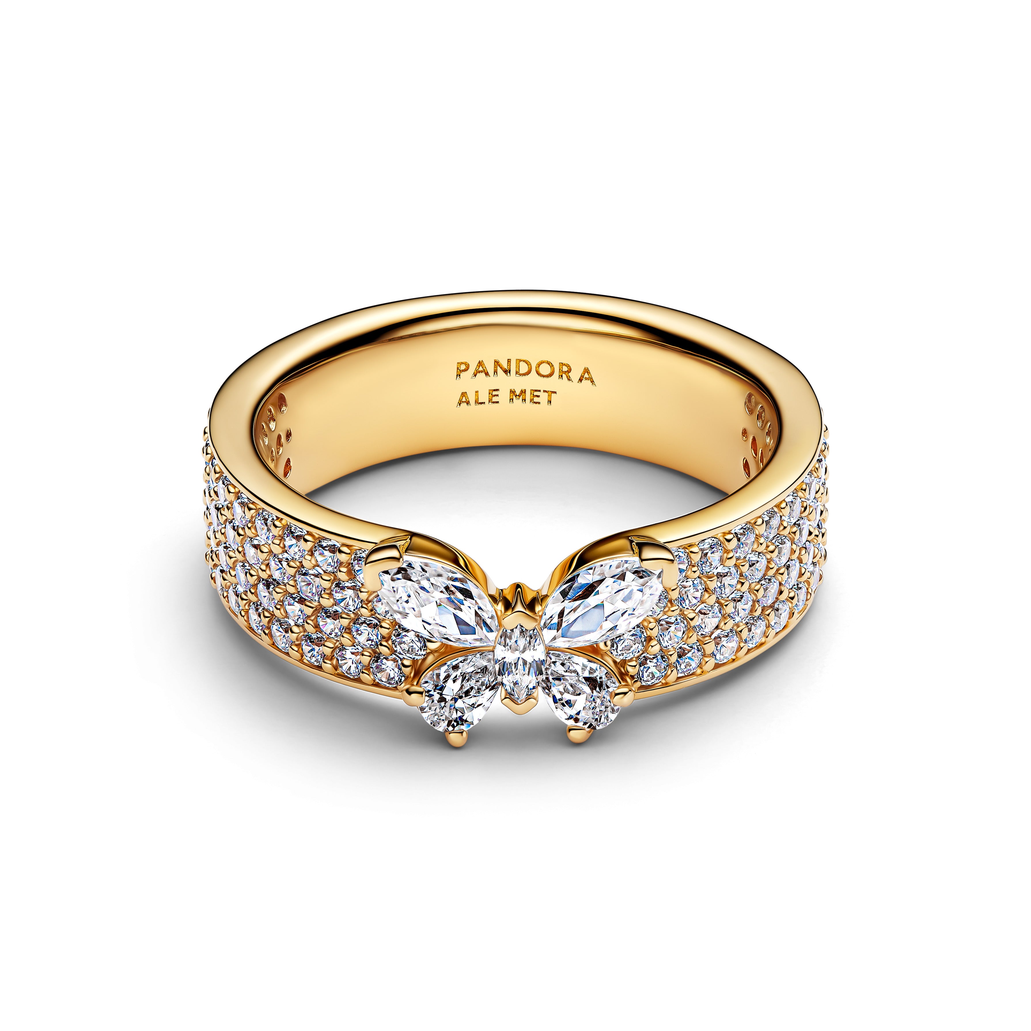 Butterfly 14K Gold-Plated Ring With Clear Cubic Zirconia