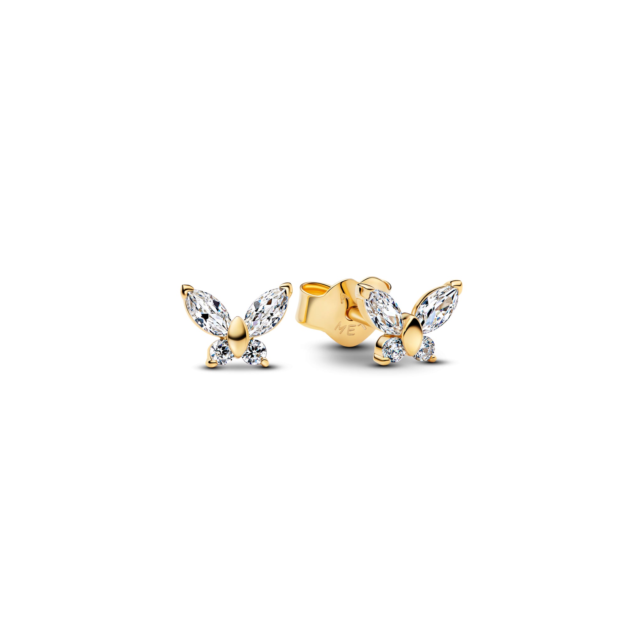 Butterfly 14K Gold-Plated Stud Earrings With Clear Cubic Zirconia