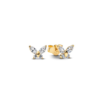 Butterfly 14K Gold-Plated Stud Earrings With Clear Cubic Zirconia