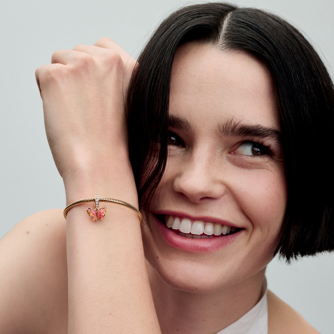 Butterfly 14K Rose Gold-Plated Dangle With Bi-Colour Orange And Pink Murano Glass And Clear Cubic Zirconia