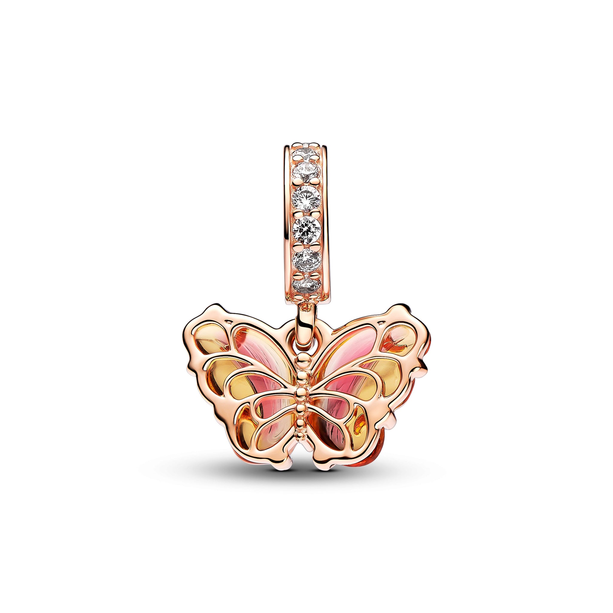 Butterfly 14K Rose Gold-Plated Dangle With Bi-Colour Orange And Pink Murano Glass And Clear Cubic Zirconia