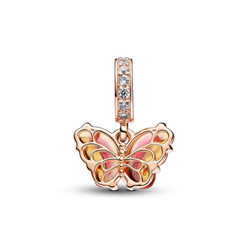 Butterfly 14K Rose Gold-Plated Dangle With Bi-Colour Orange And Pink Murano Glass And Clear Cubic Zirconia