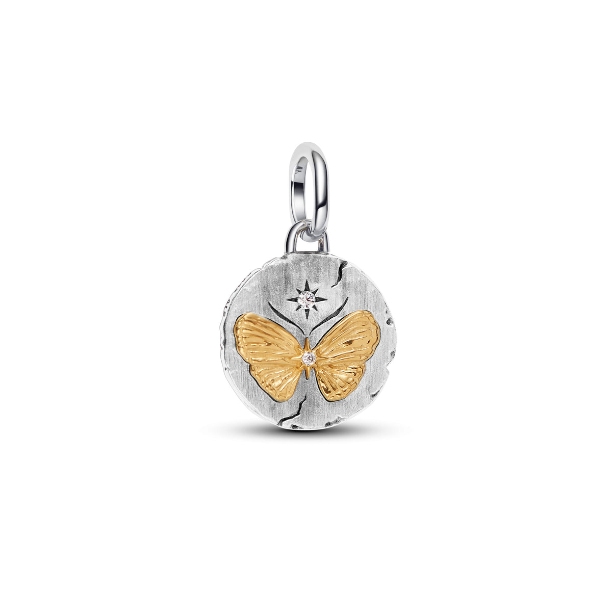 Butterfly Sterling Silver And 14K Gold-Plated Medallion With Clear Cubic Zirconia