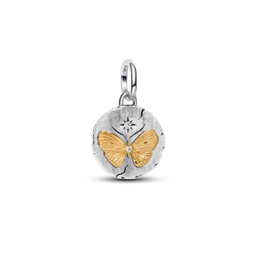 Butterfly Sterling Silver And 14K Gold-Plated Medallion With Clear Cubic Zirconia