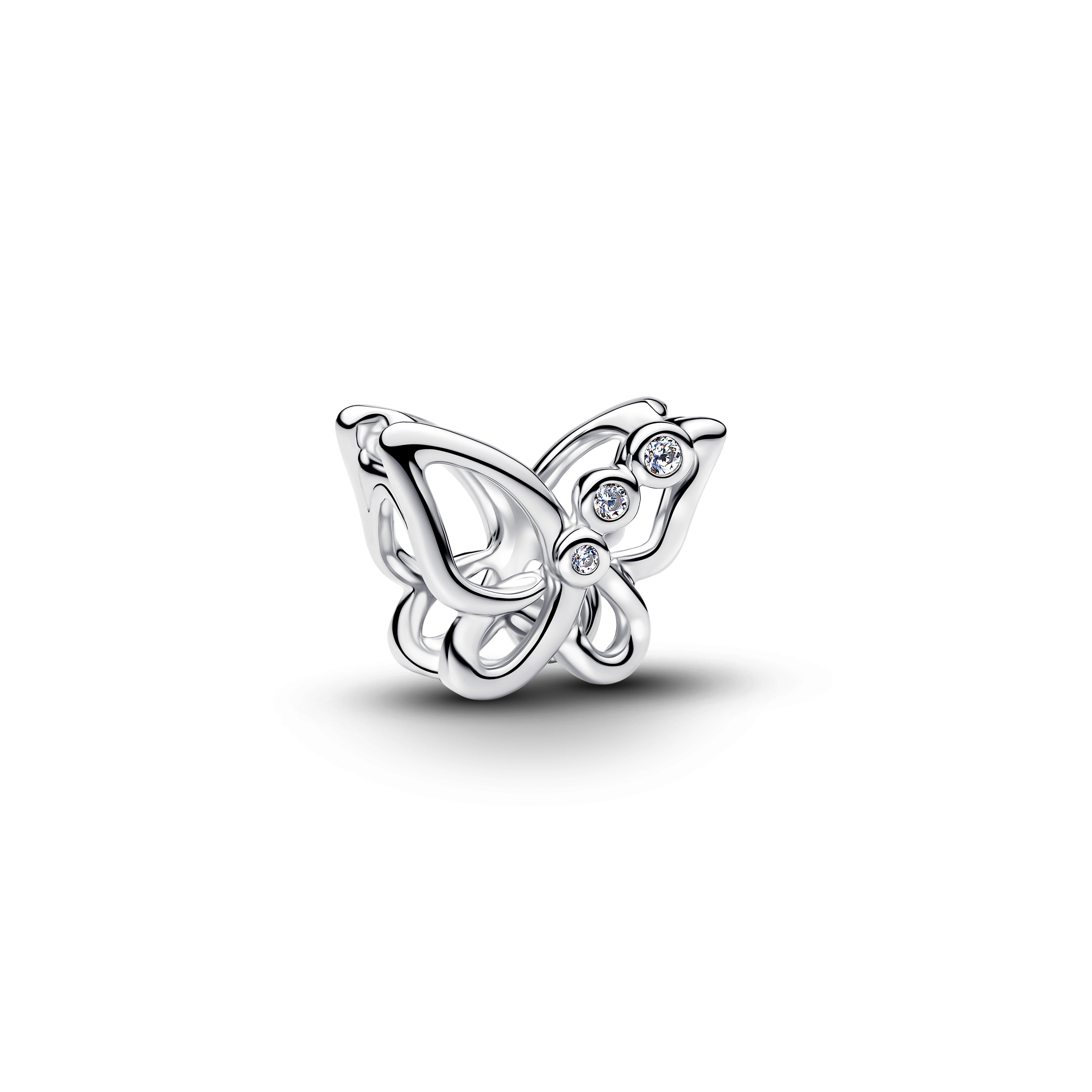 Butterfly Sterling Silver Charm With Clear Cubic Zirconia