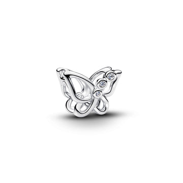 Butterfly Sterling Silver Charm With Clear Cubic Zirconia