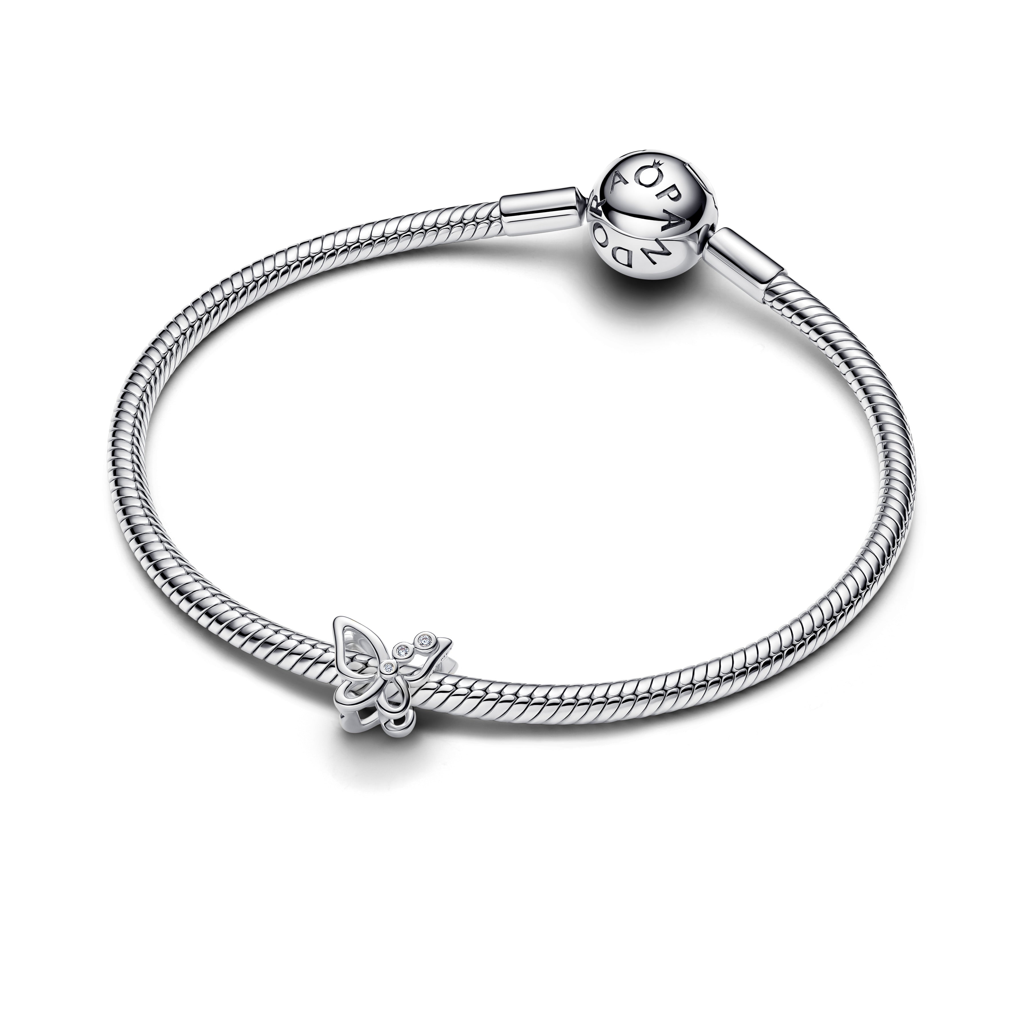 Butterfly Sterling Silver Charm With Clear Cubic Zirconia