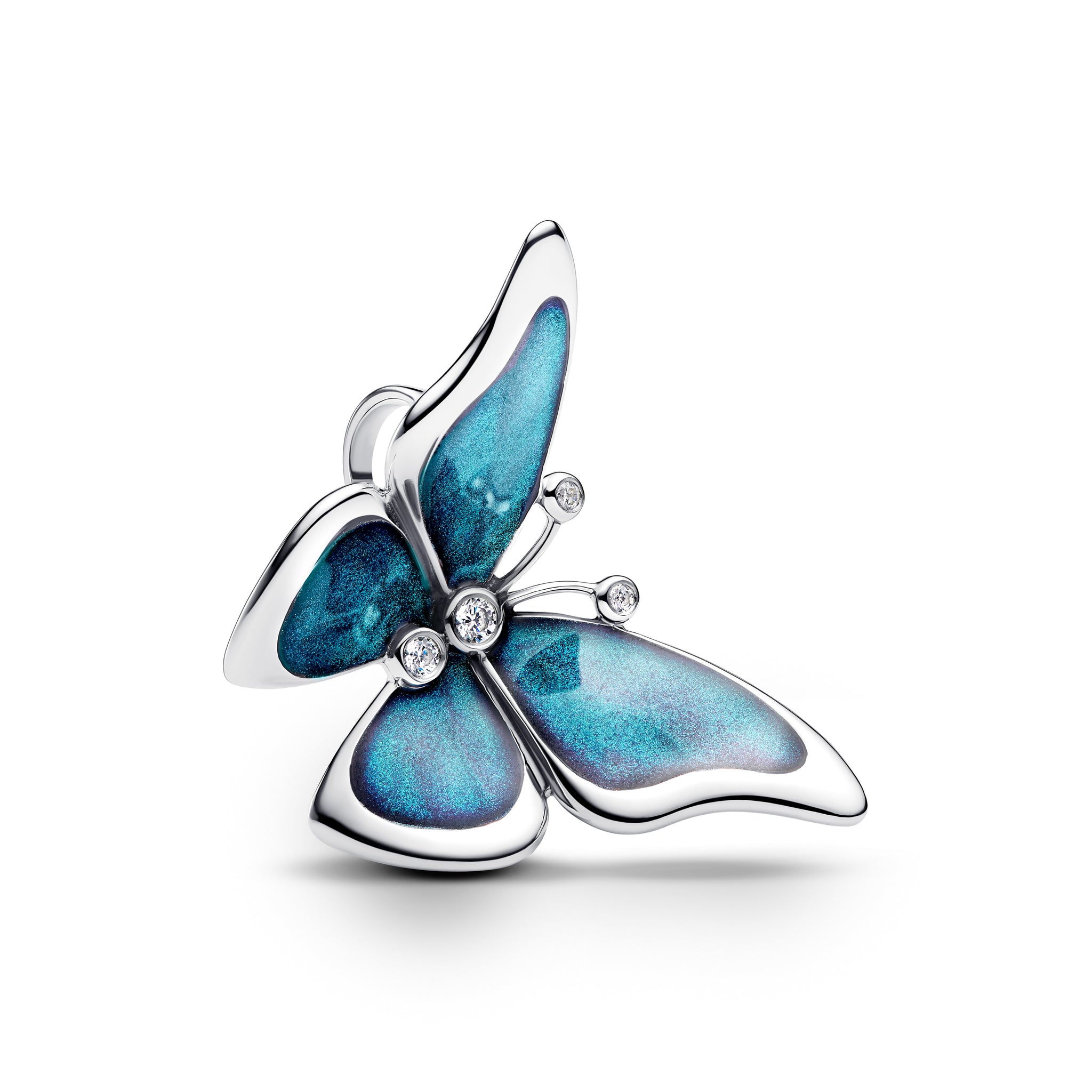Butterfly Sterling Silver Charm With Clear Cubic Zirconia, Black, Teal And Purple Enamel