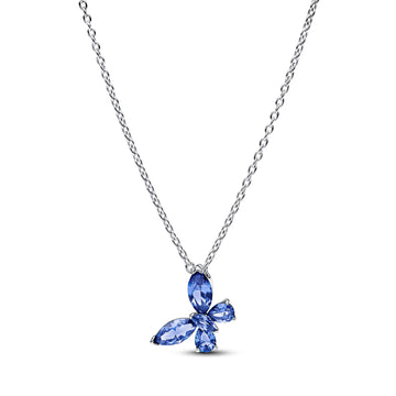 Butterfly Sterling Silver Collier With Cornflower Blue Crystal And Clear Cubic Zirconia