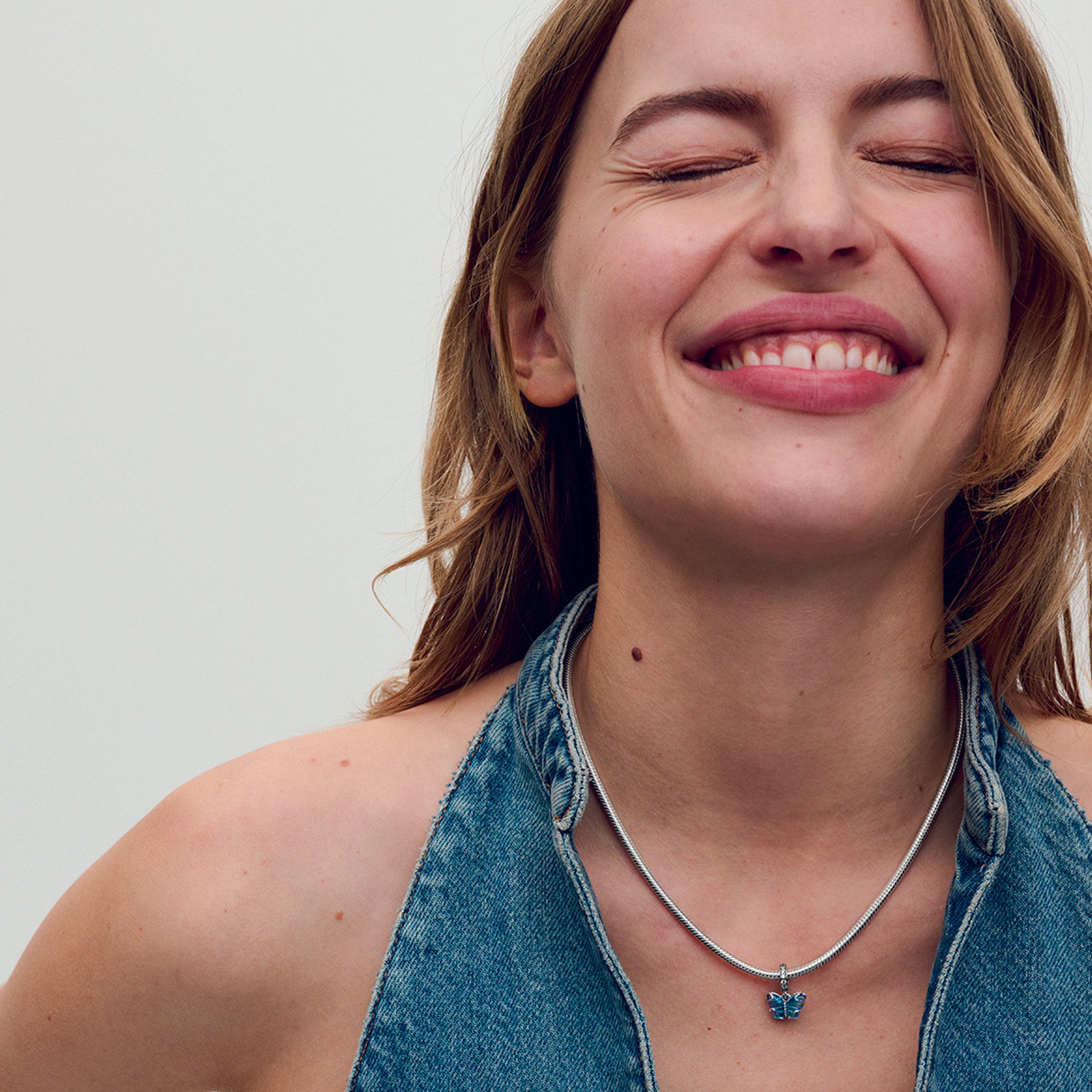 Butterfly Sterling Silver Dangle With Bi-Colour Blue Murano Glass And Clear Cubic Zirconia