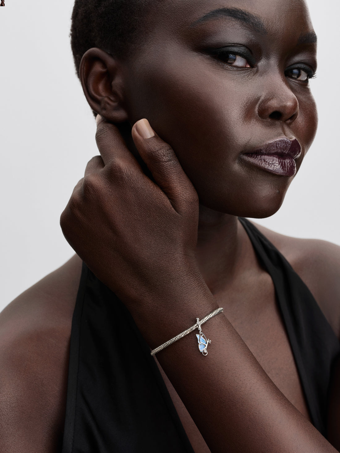 Butterfly Sterling Silver Dangle With Clear Cubic Zirconia And Shimmering Enamel