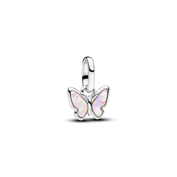 Butterfly Sterling Silver Mini Dangle With Pink Lab-Created Opal
