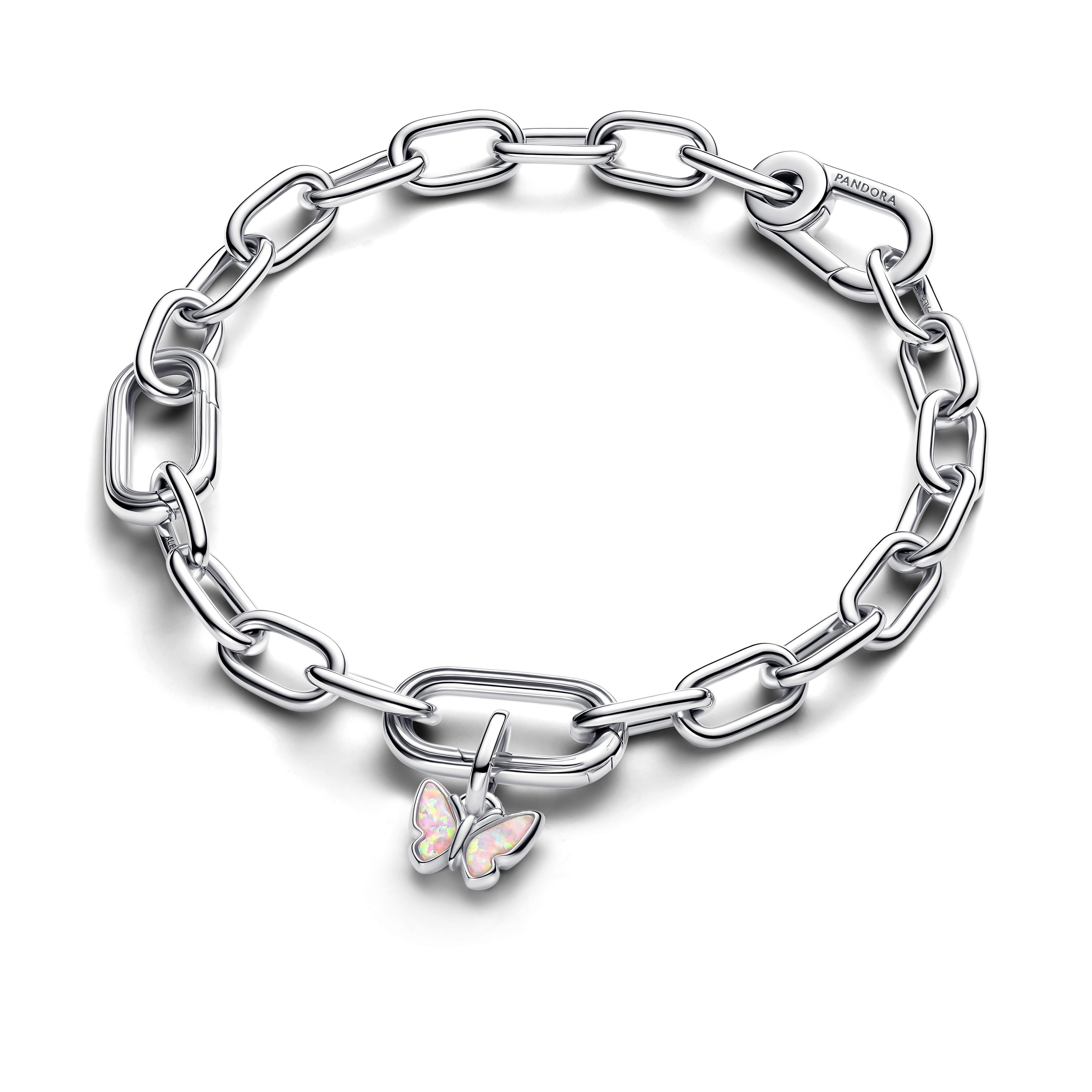 Butterfly Sterling Silver Mini Dangle With Pink Lab-Created Opal